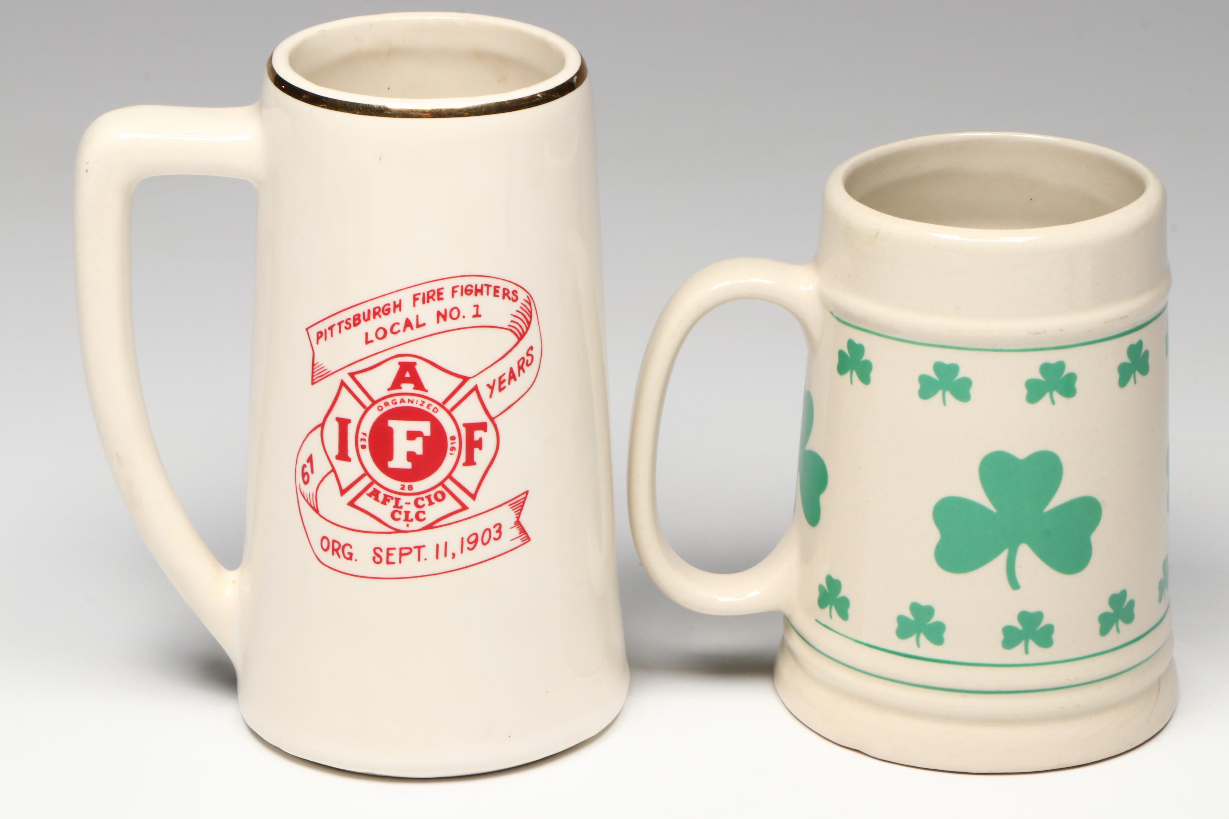 Vintage Fred Press "Circle" Tumblers with Ceramic Steins and Knife Block