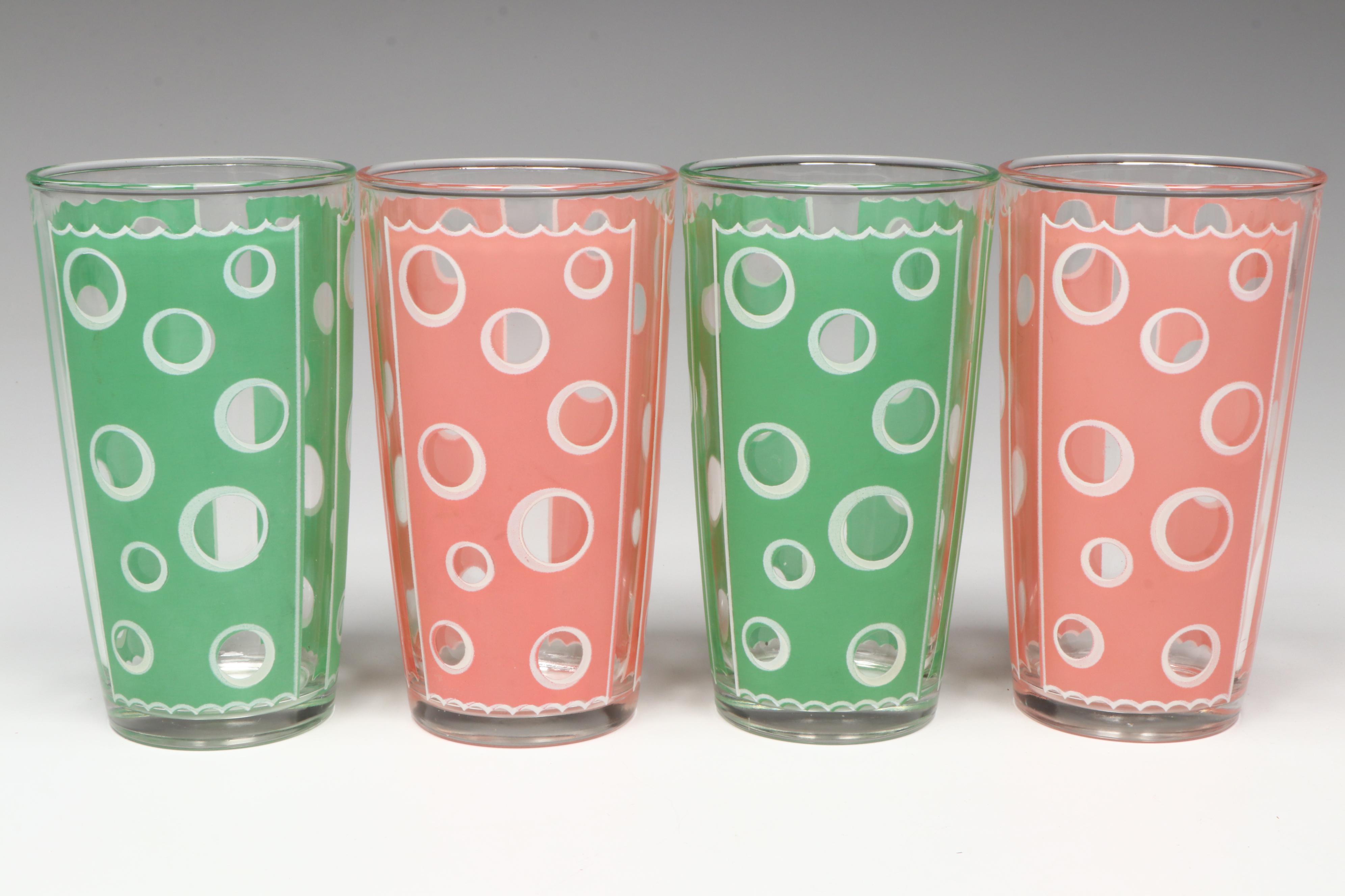 Vintage Fred Press "Circle" Tumblers with Ceramic Steins and Knife Block