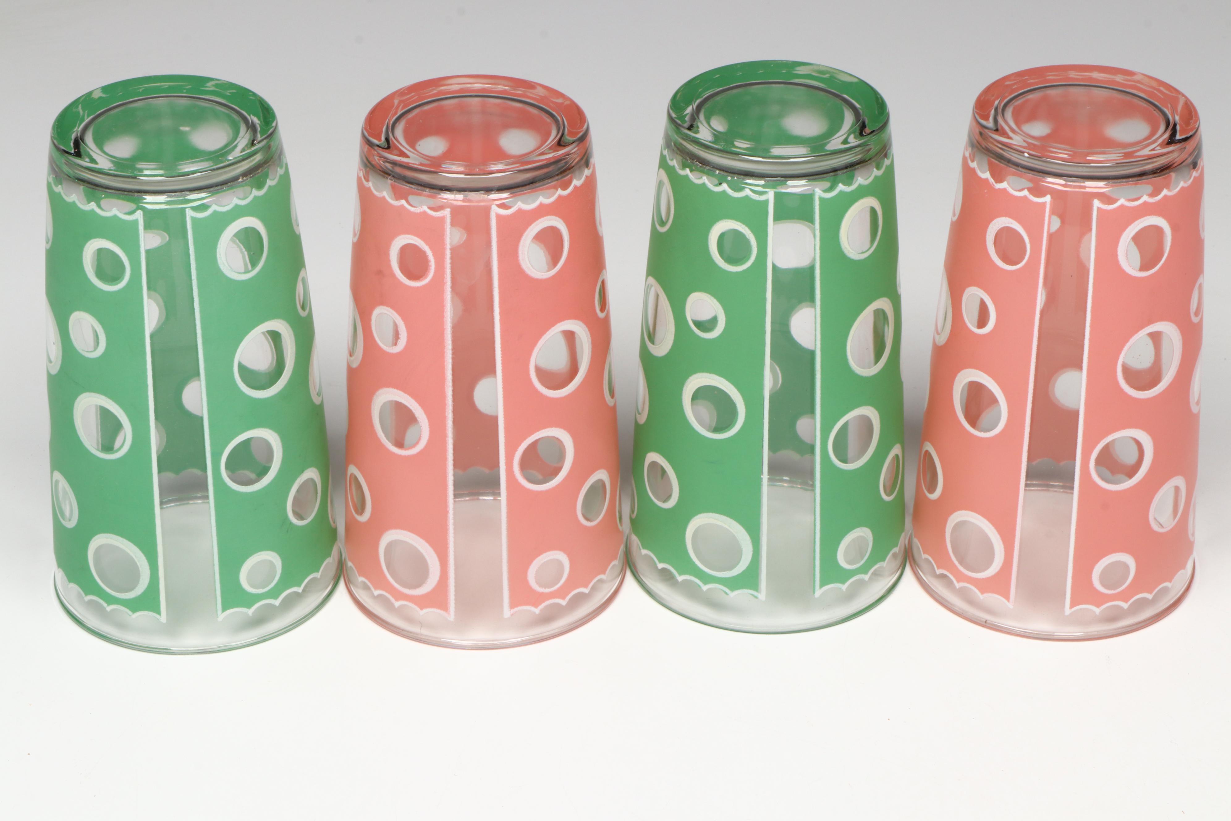 Vintage Fred Press "Circle" Tumblers with Ceramic Steins and Knife Block