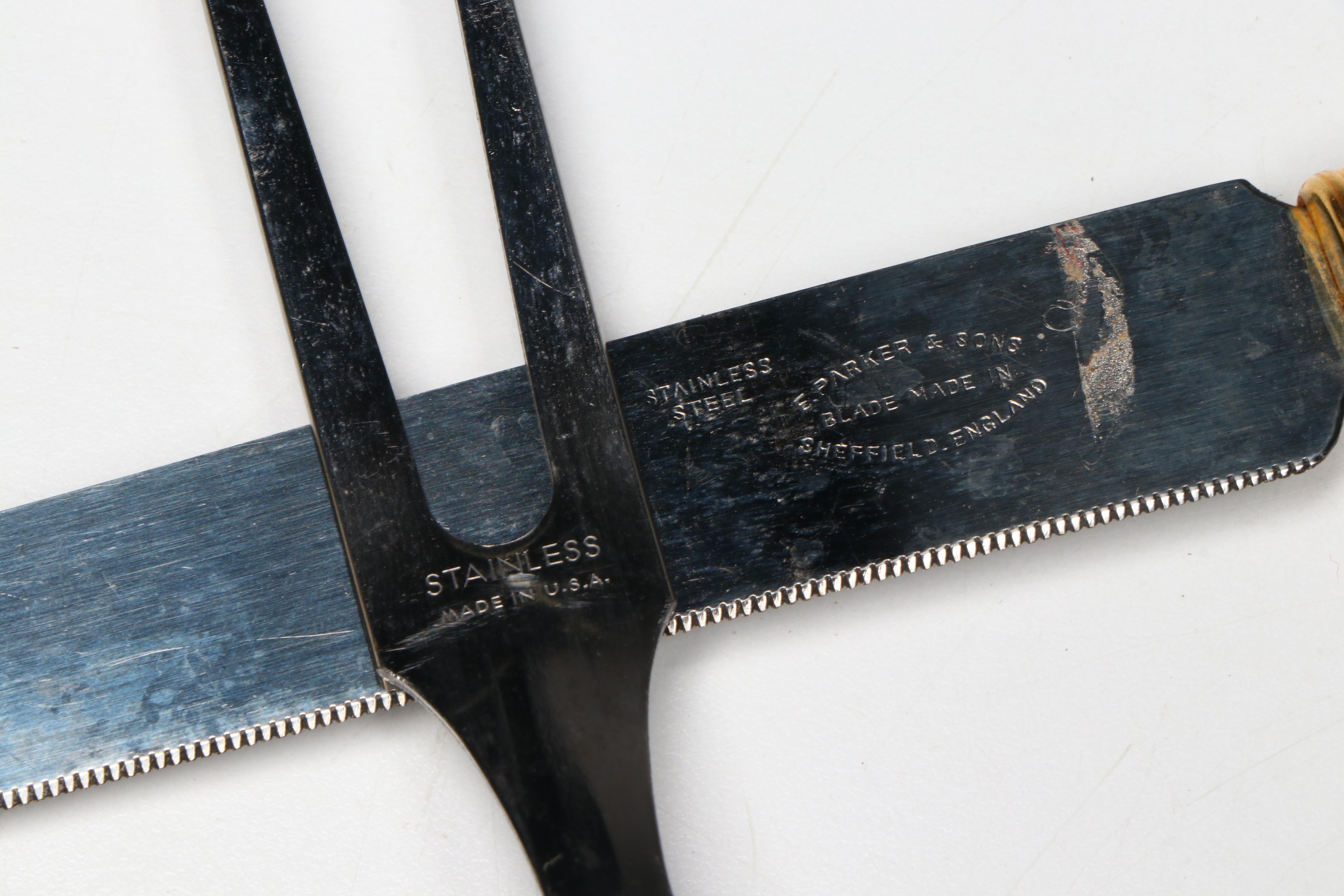 Vintage Fred Press "Circle" Tumblers with Ceramic Steins and Knife Block