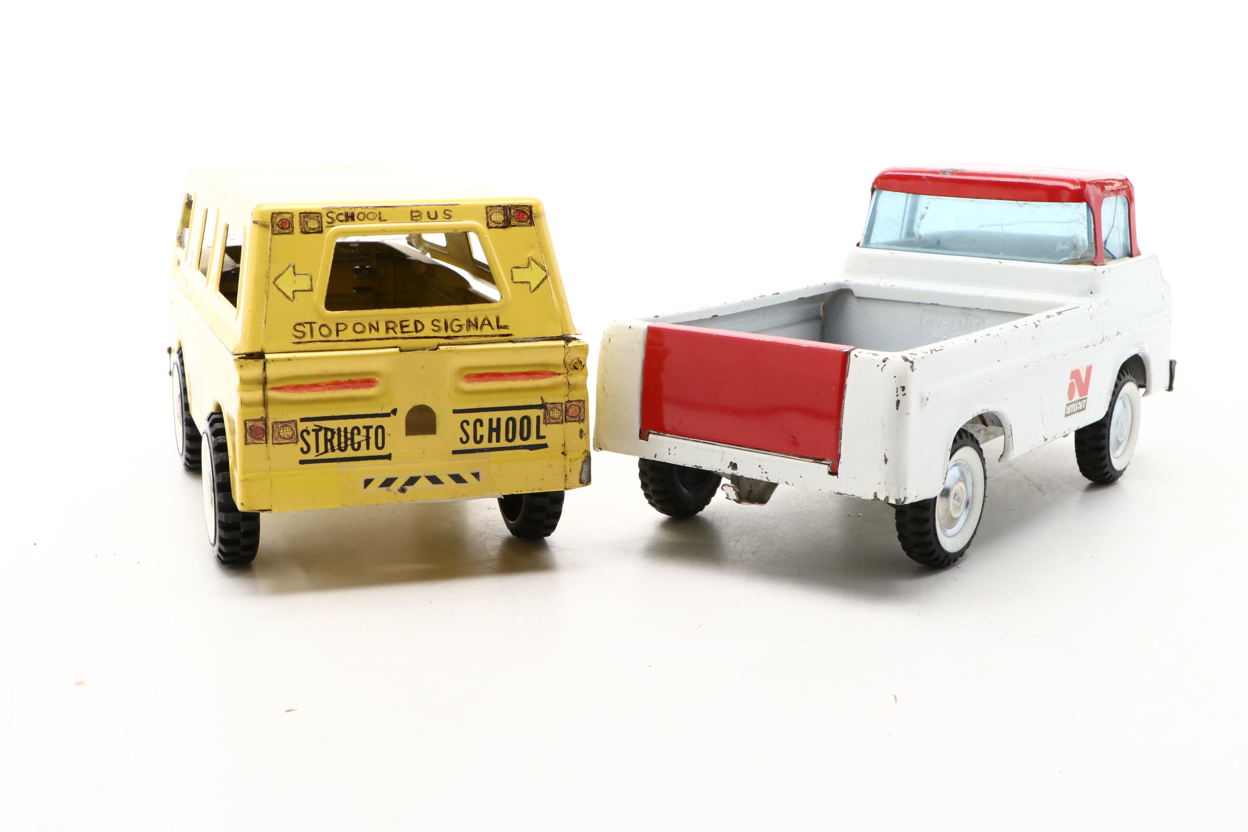 Nylint Pressed Steel Ford Econoline Truck with Structo School Bus