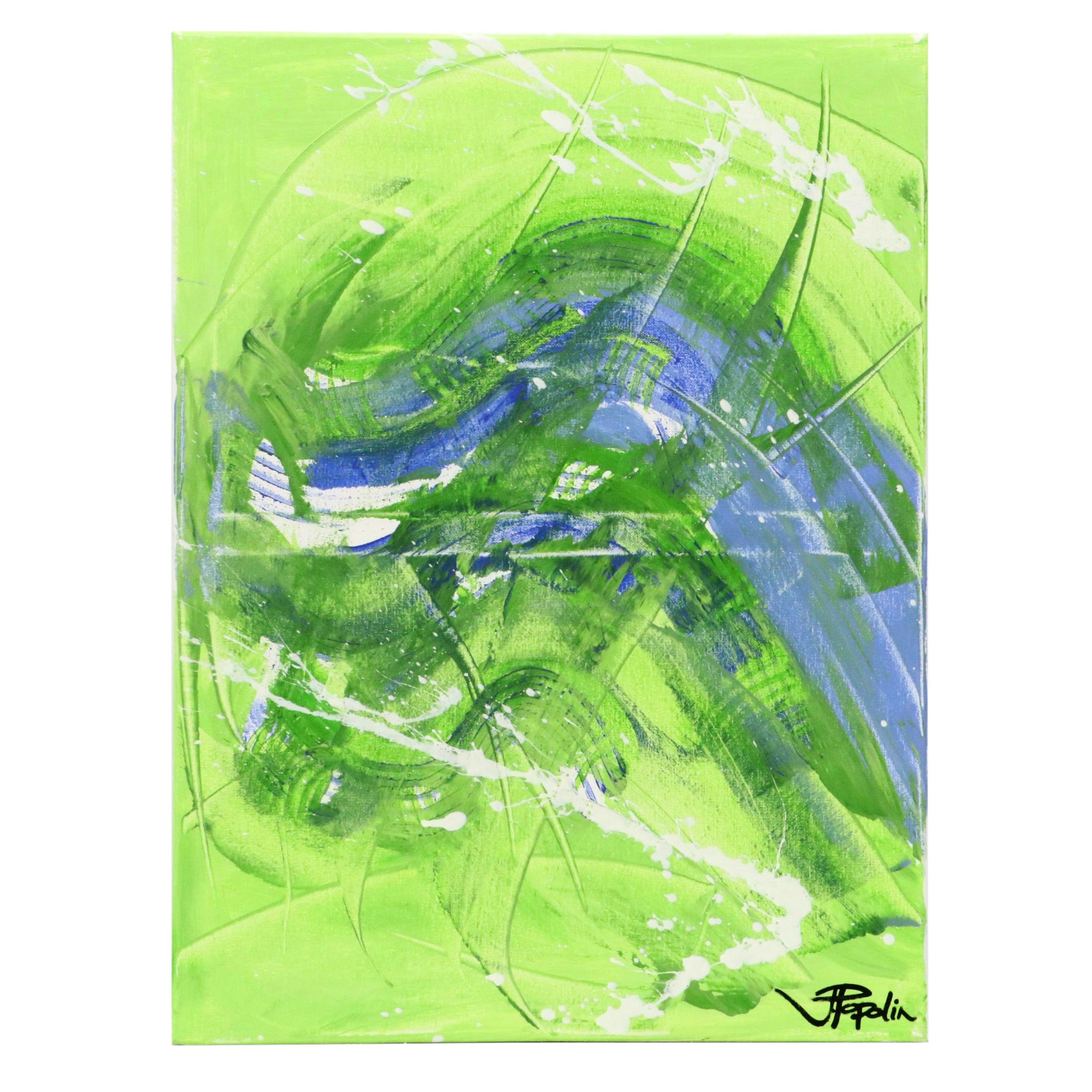 J. Popolin Abstract Acrylic Painting "Aerial," 21st Century