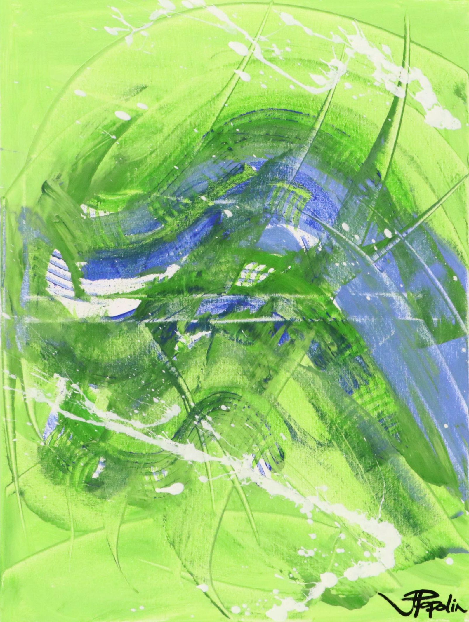 J. Popolin Abstract Acrylic Painting "Aerial," 21st Century