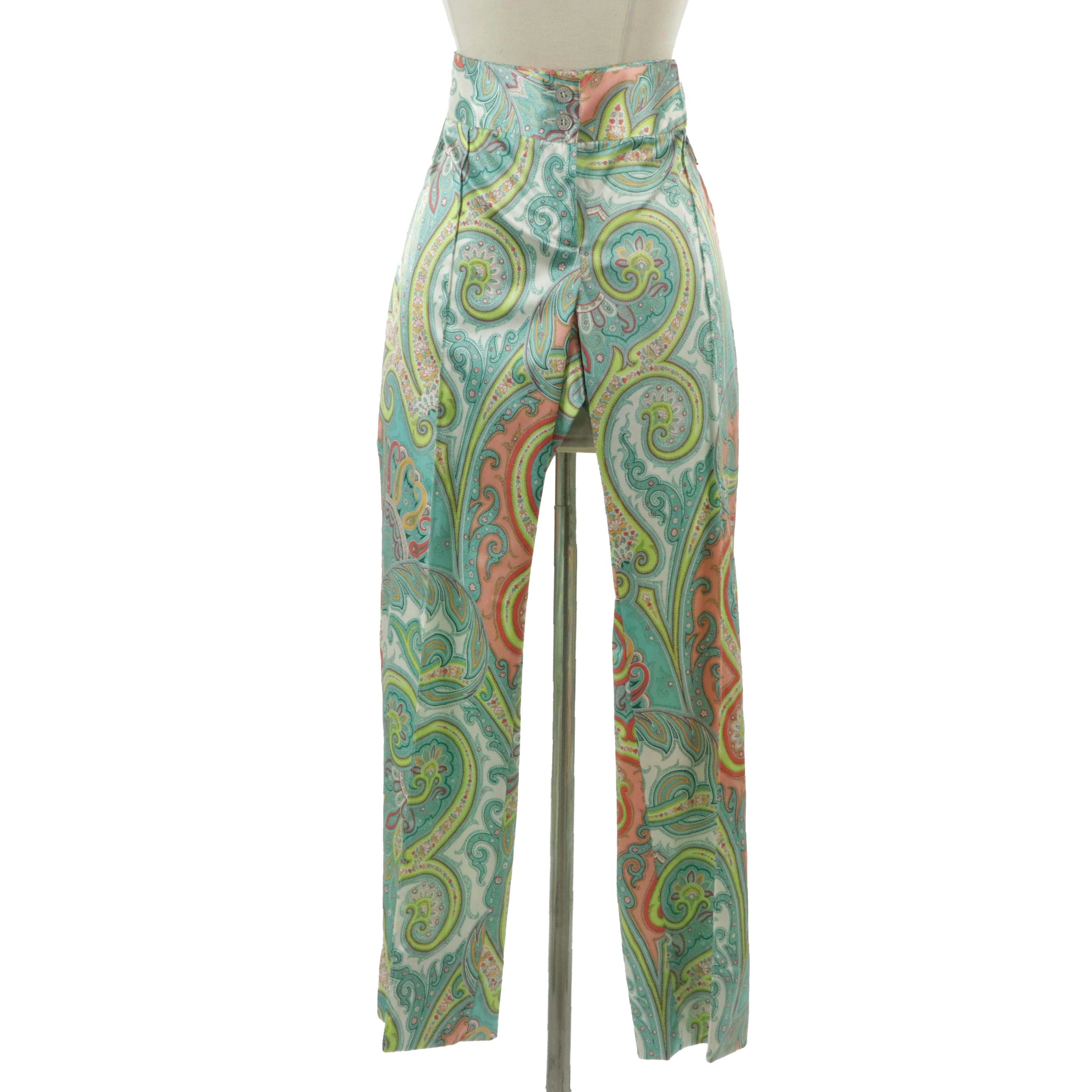 Dolce & Gabbana Silk Paisley Printed Straight-Leg Pleated Trousers, With Tag