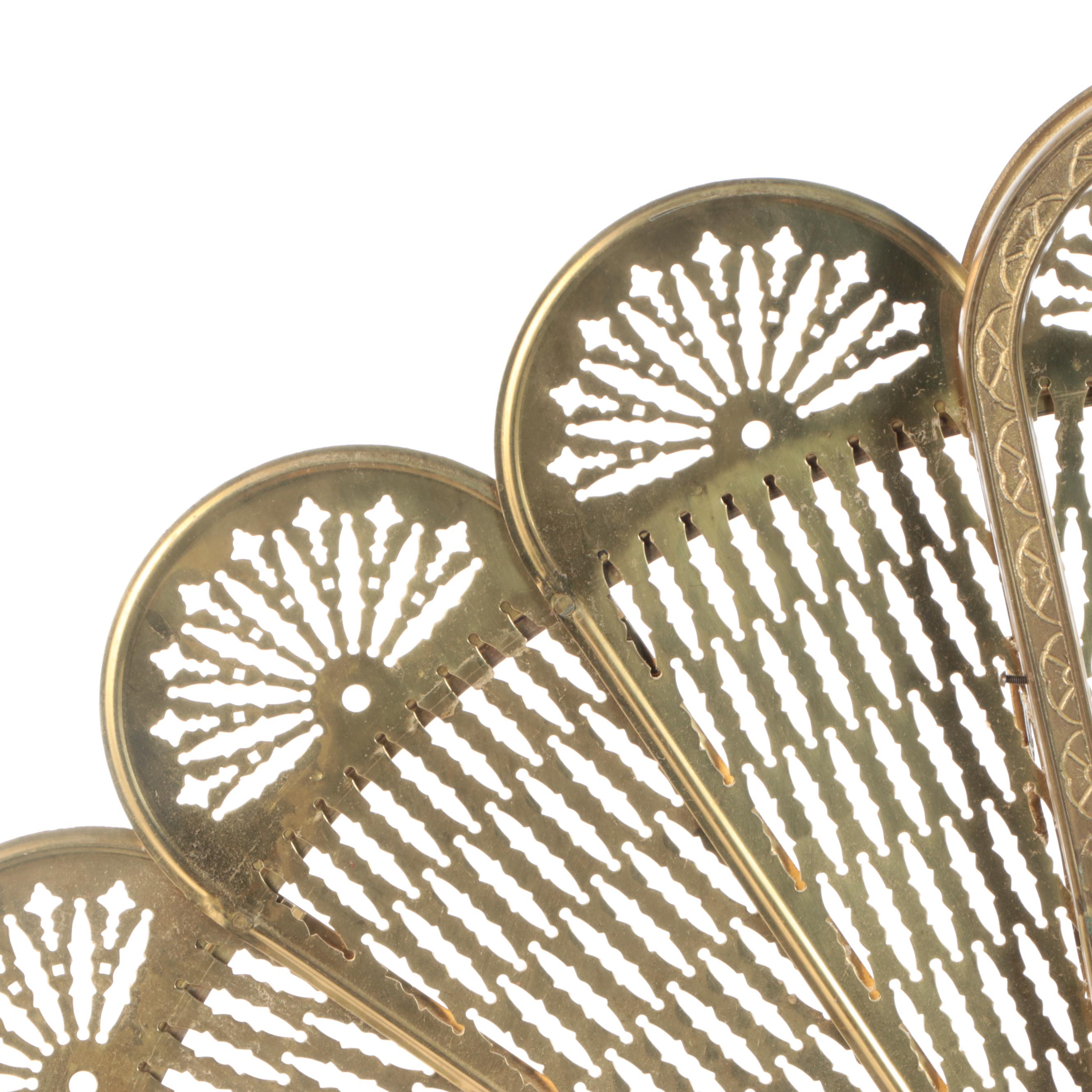 Victorian Egyptian Revival Brass Peacock Fan Fireplace Screen
