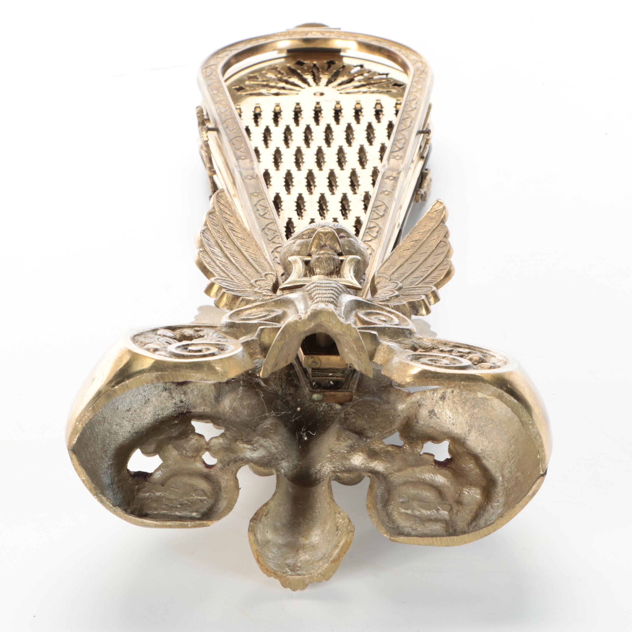 Victorian Egyptian Revival Brass Peacock Fan Fireplace Screen