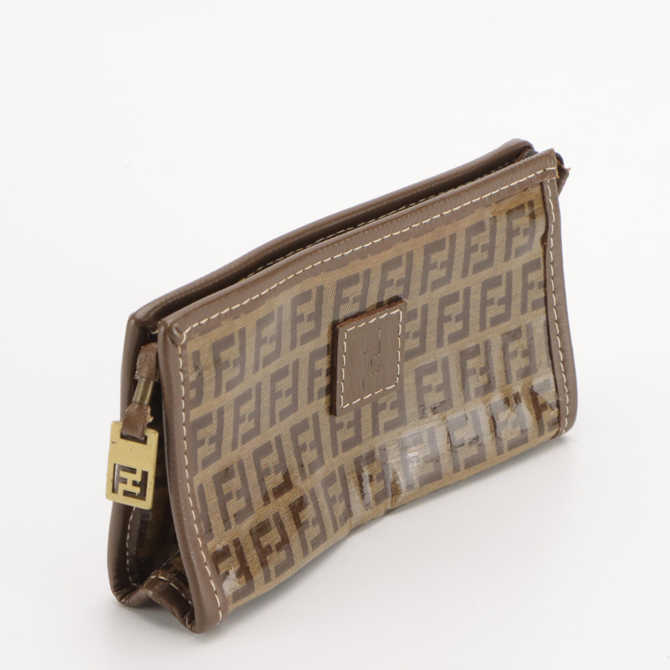 Fendi Cosmetic Zip Pouch in Zucchino Coated Canvas