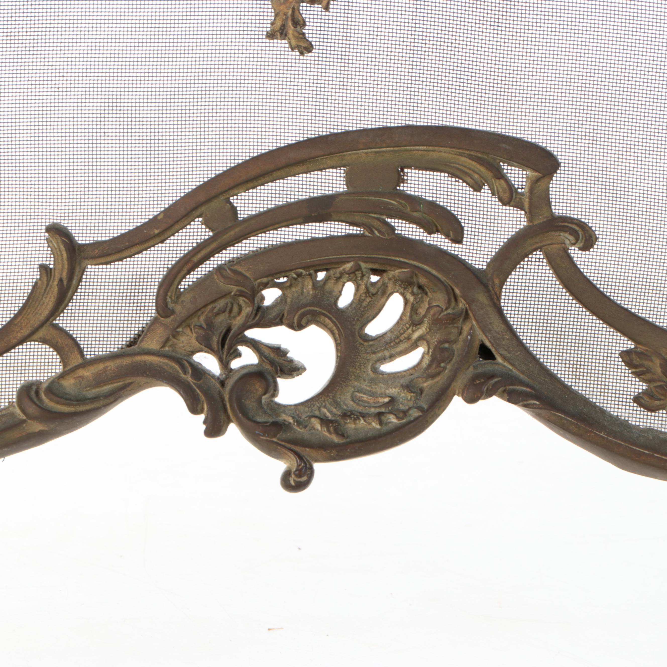 Continental Victorian Rococo Revival Gilt Brass Fireplace Screen