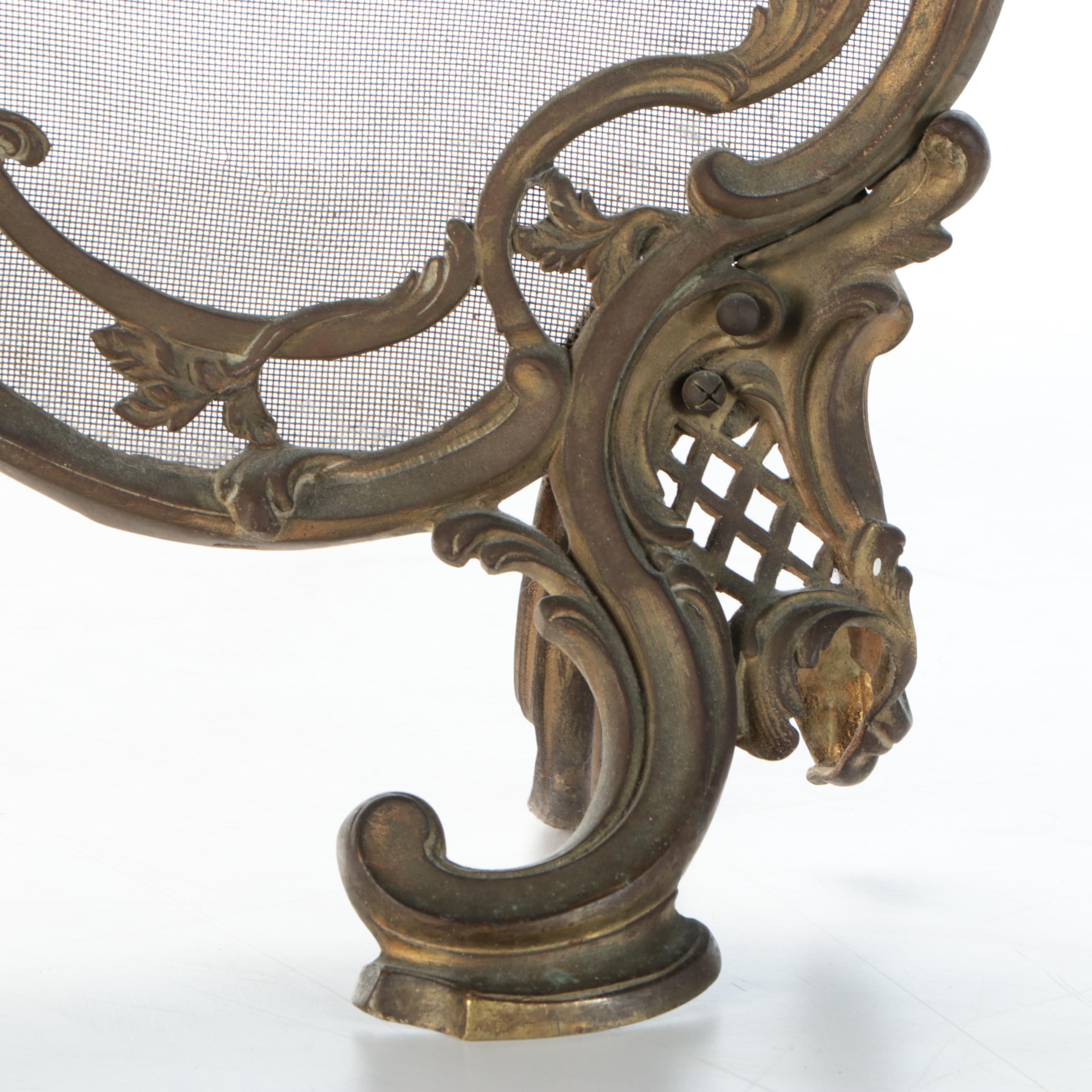 Continental Victorian Rococo Revival Gilt Brass Fireplace Screen