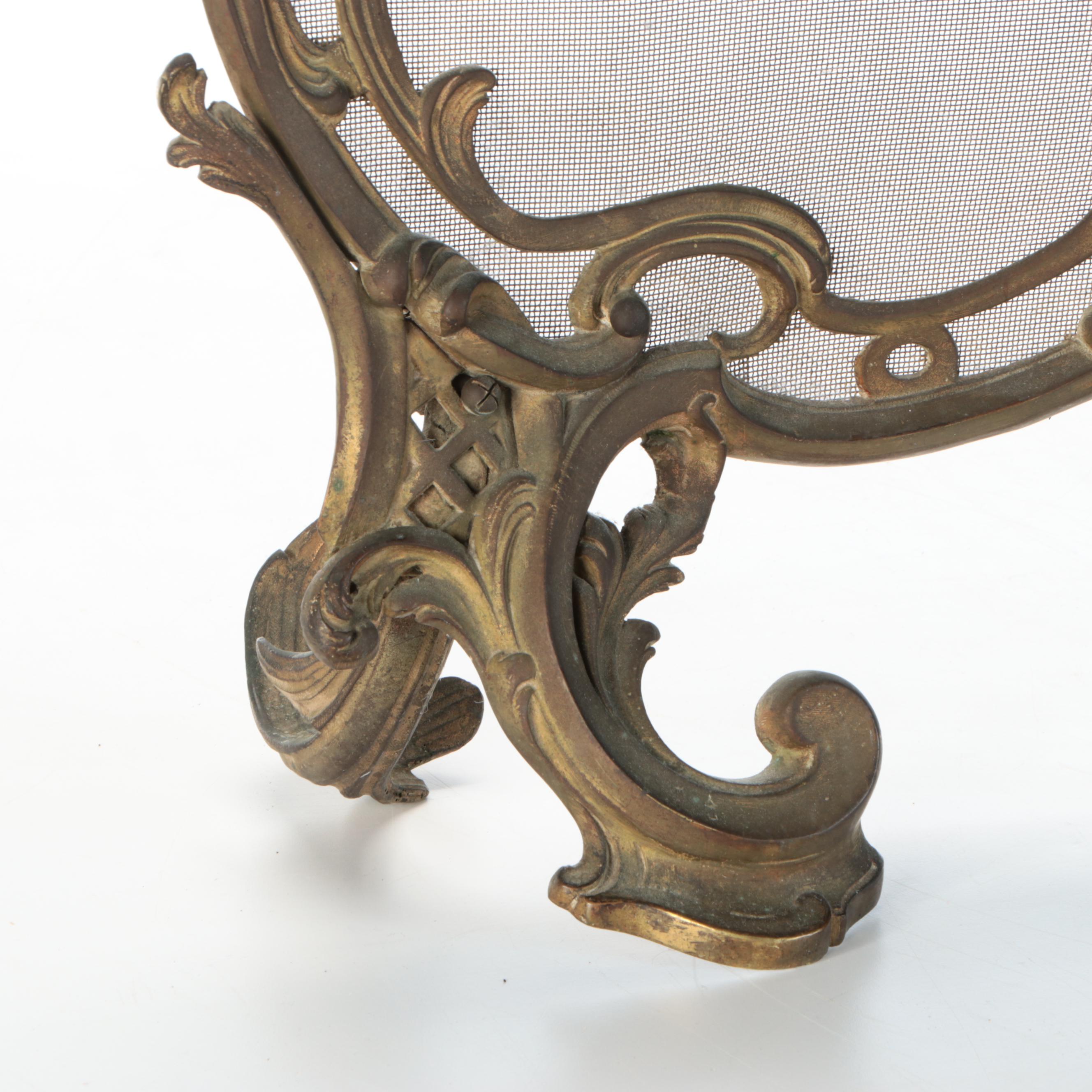 Continental Victorian Rococo Revival Gilt Brass Fireplace Screen