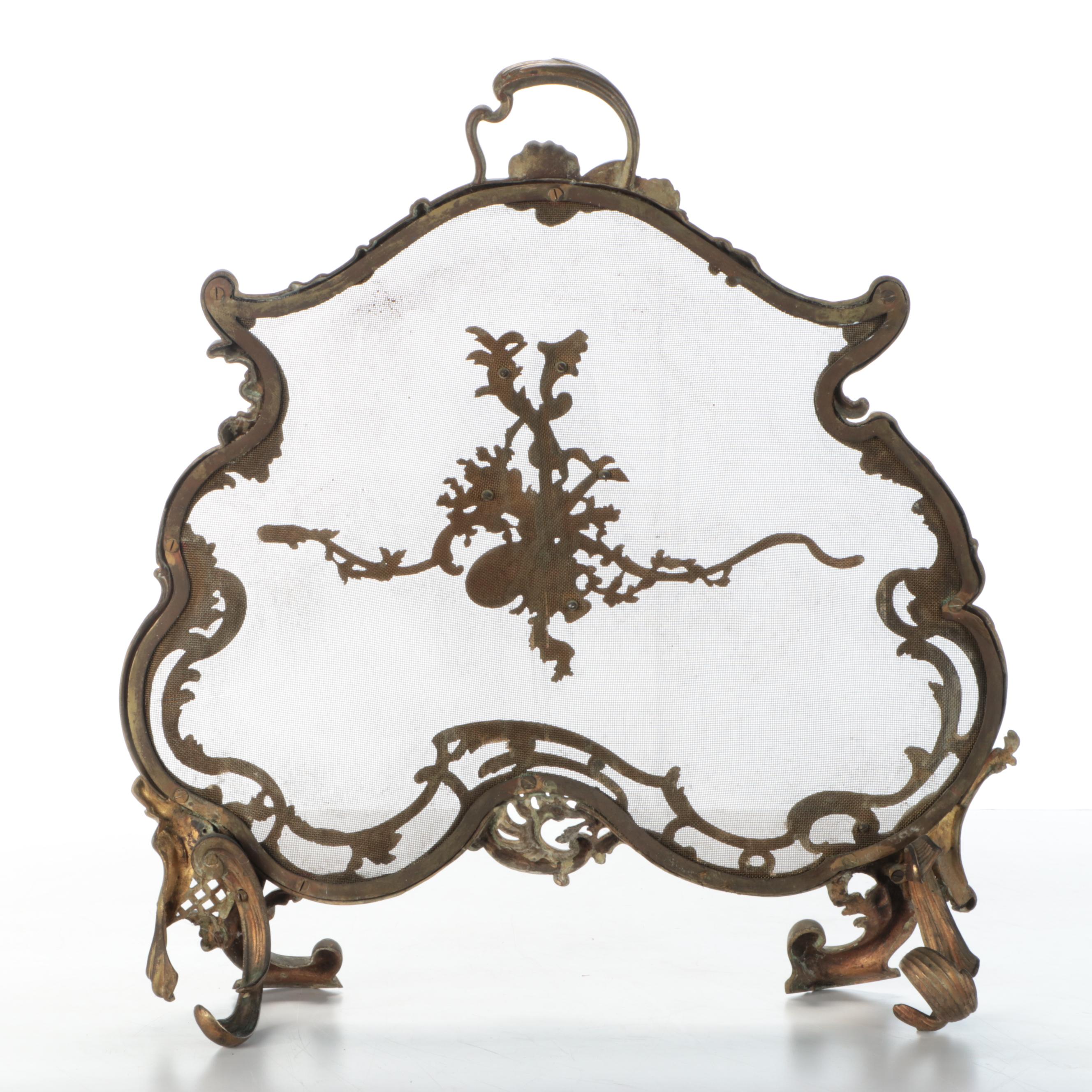 Continental Victorian Rococo Revival Gilt Brass Fireplace Screen