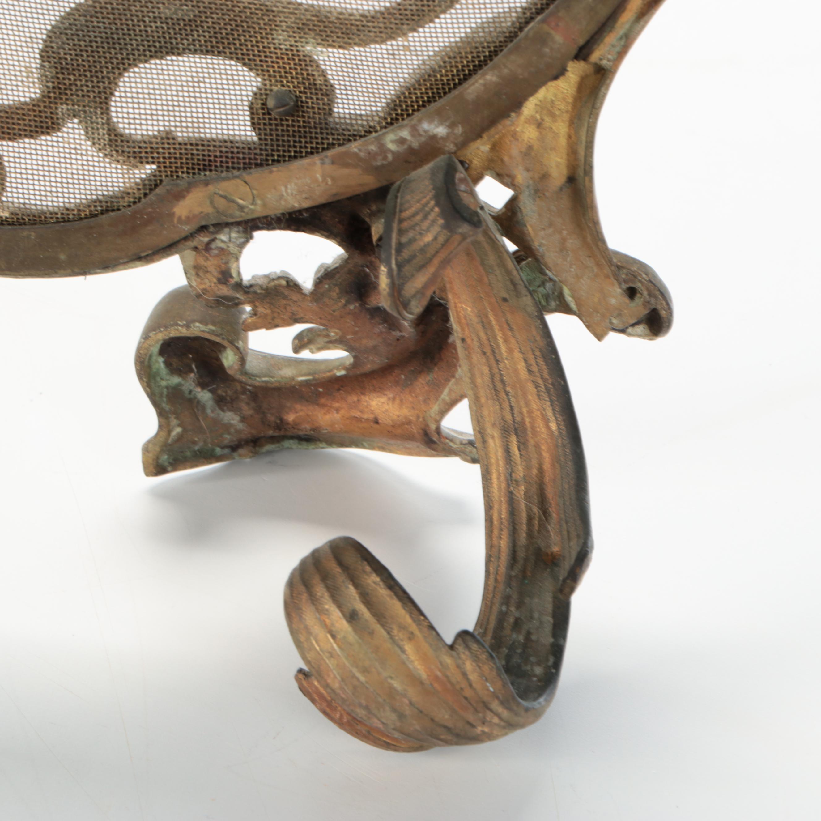 Continental Victorian Rococo Revival Gilt Brass Fireplace Screen