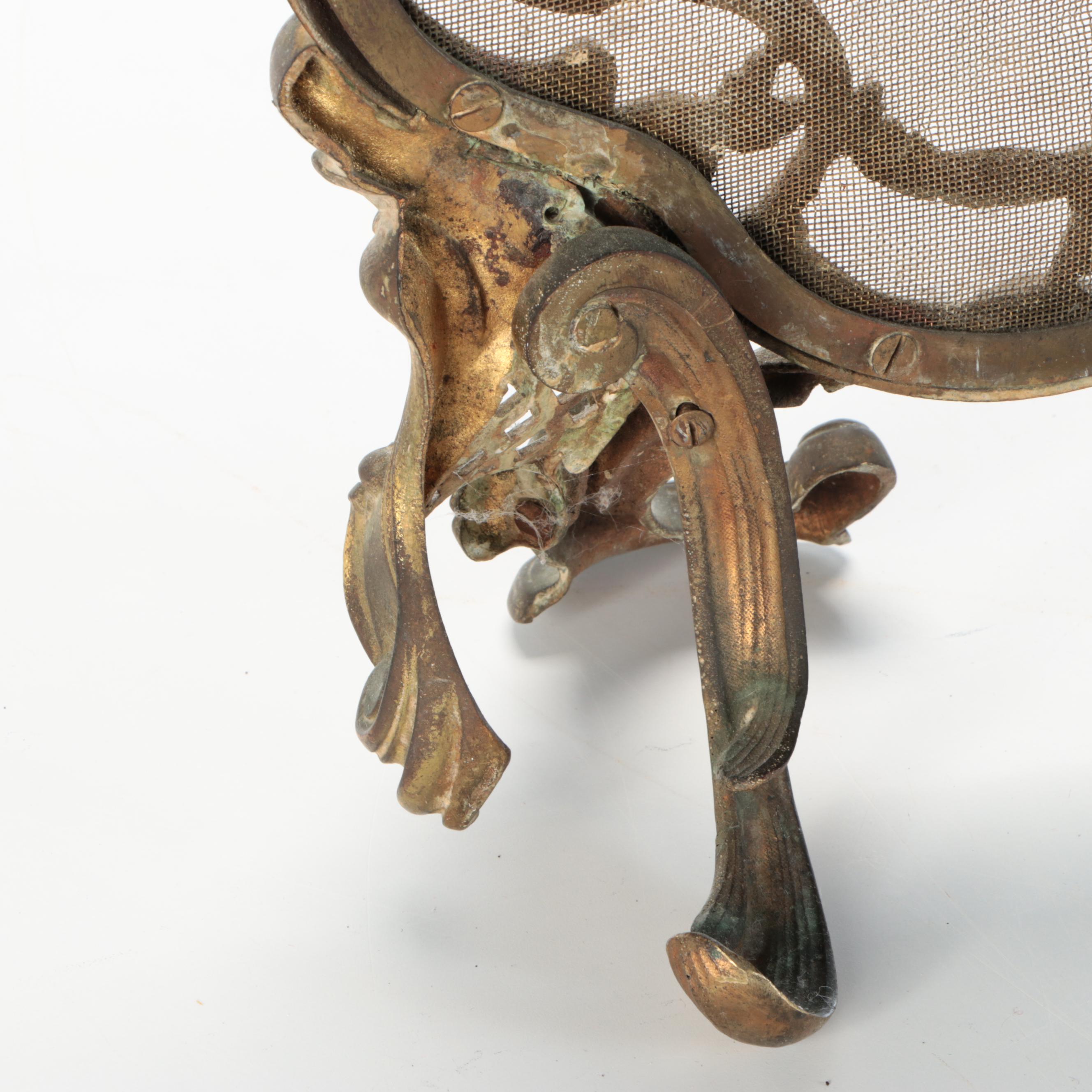 Continental Victorian Rococo Revival Gilt Brass Fireplace Screen