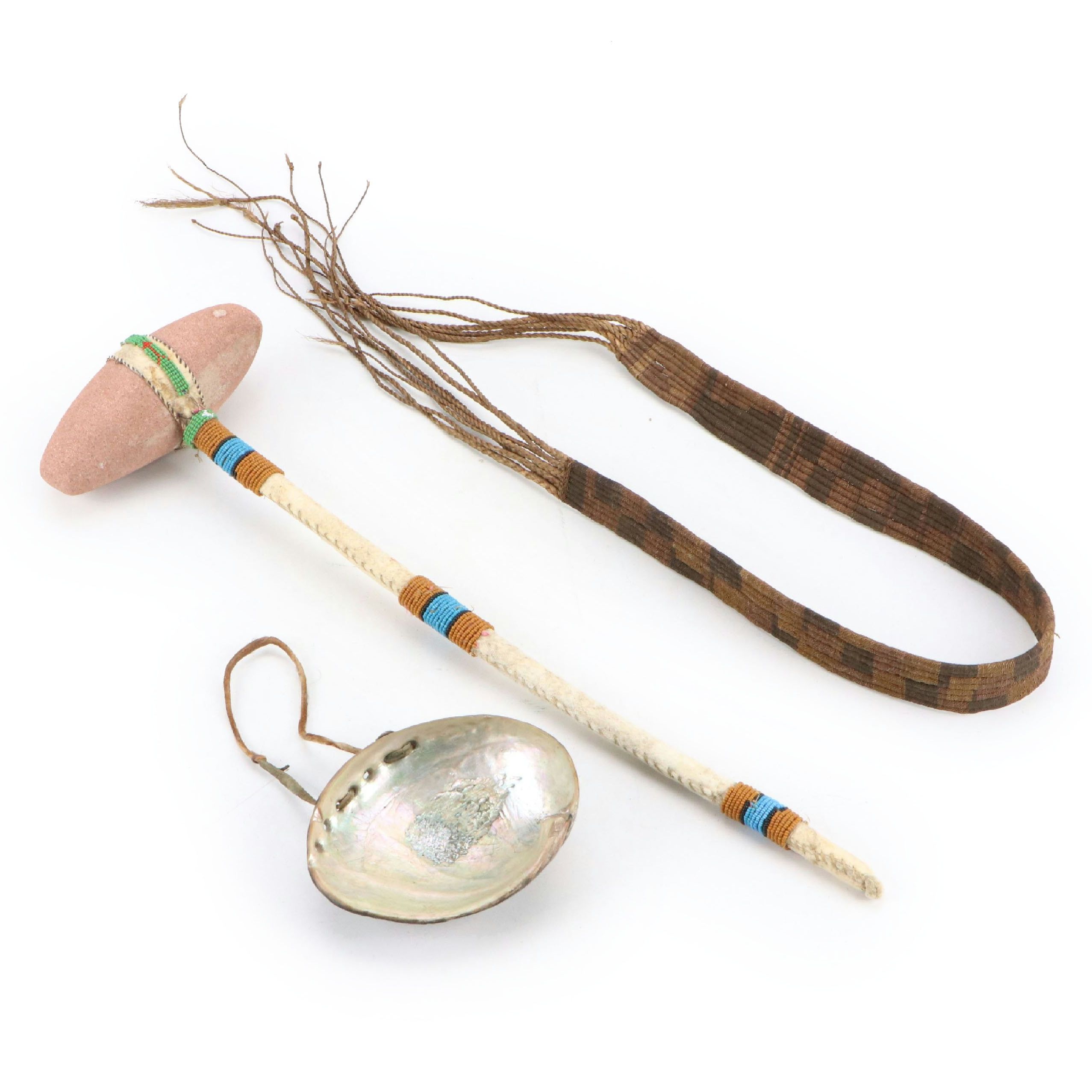 Indigenous Plains "Skull Cracker" with Fiber Burden Strap and Abalone Shell