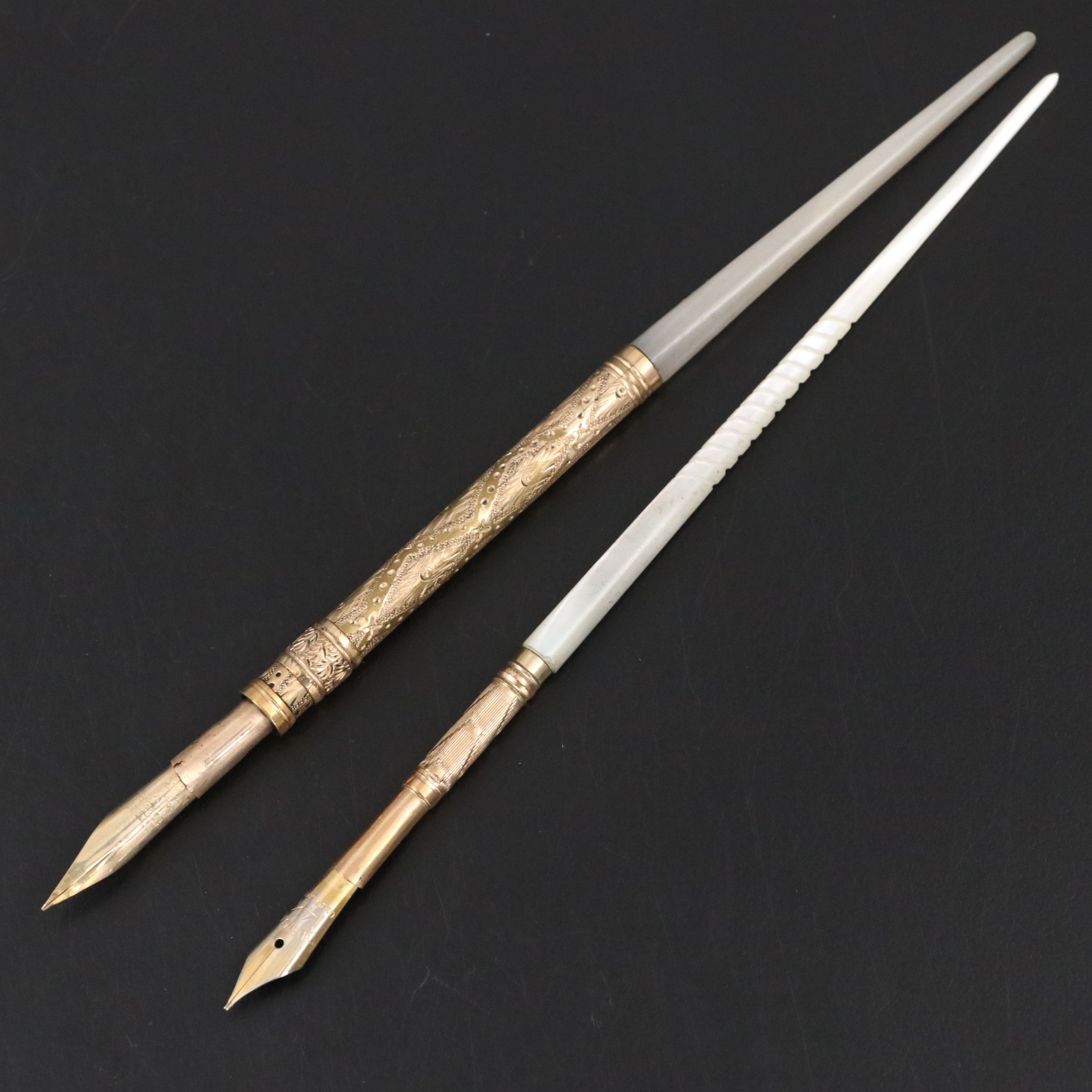 Mother-of-Pearl and Gilt Dip Pens, Late 19th Century