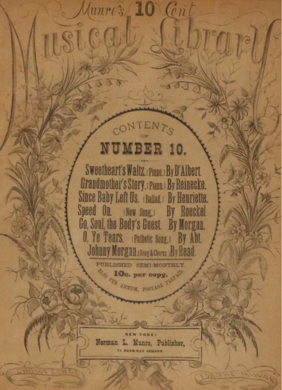 Norman L. Munro "Munro's 10 Cent Musical Library" Cover, 19th Century