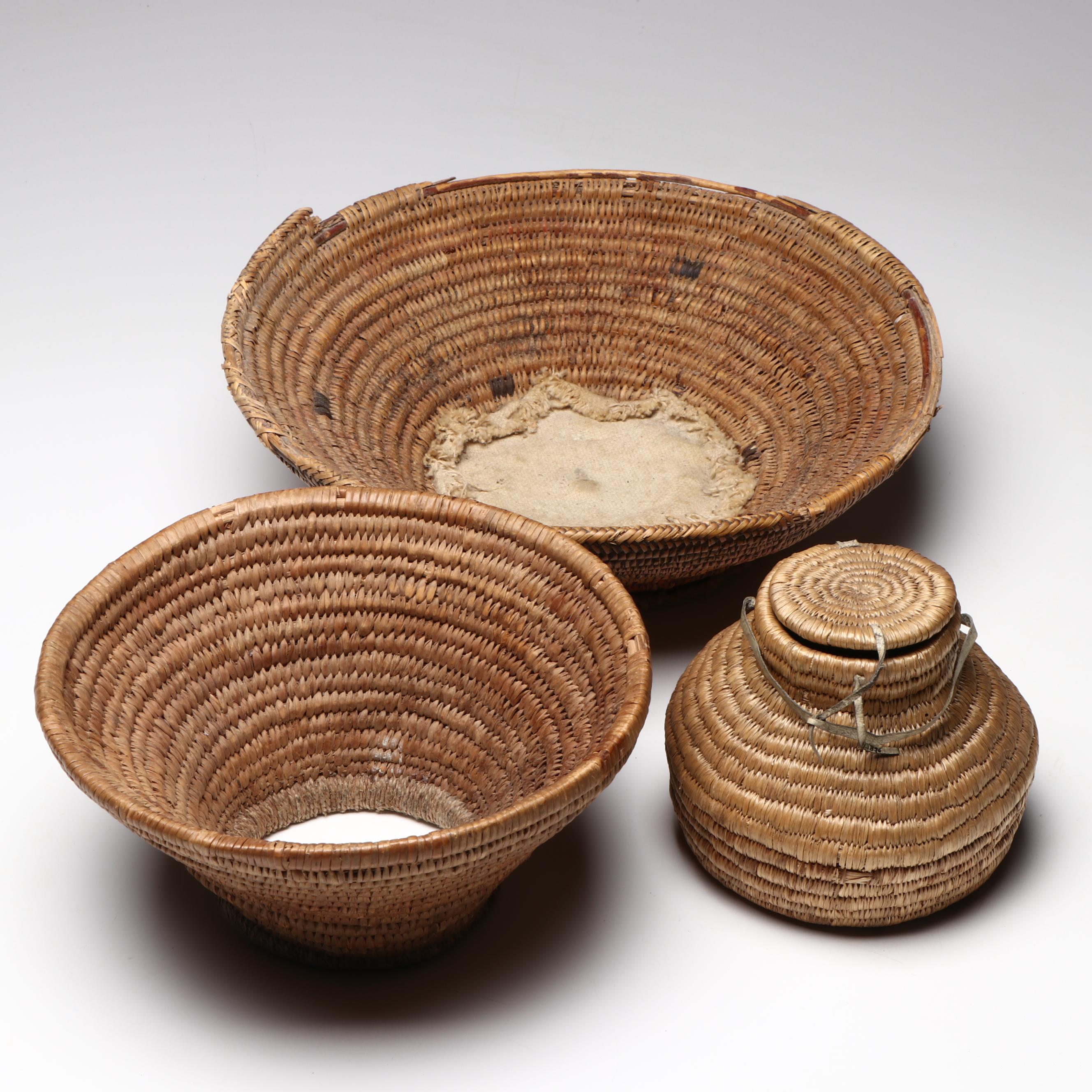Three Indigenous Great Basin Paiute Coiled Basketry Utility Forms