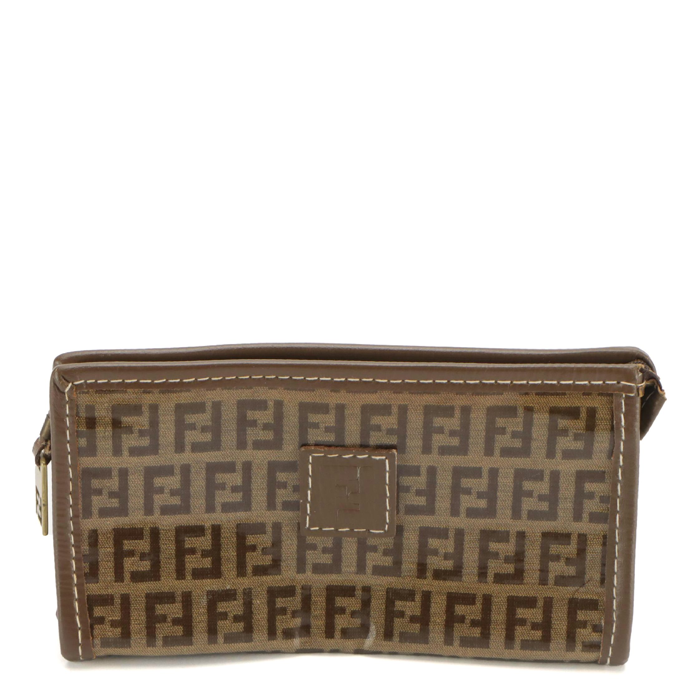 Fendi Cosmetic Zip Pouch in Zucchino Coated Canvas