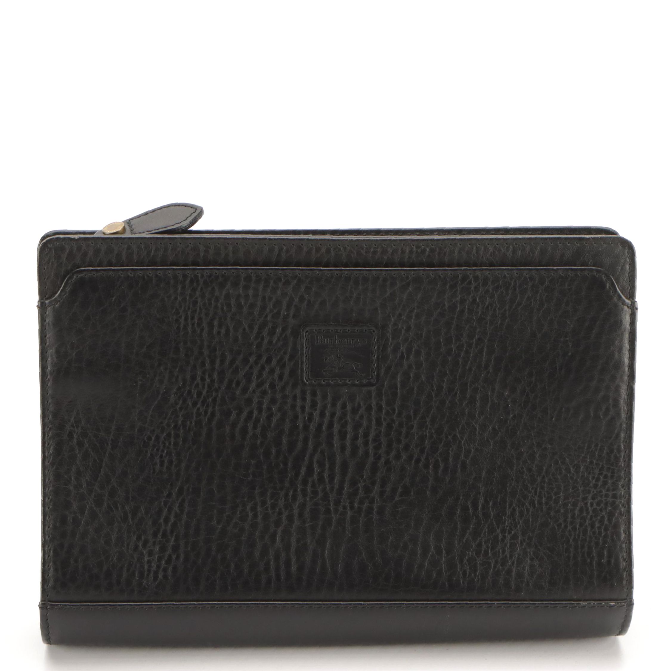 Burberrys Vintage Zippered Organizer Clutch in Black Grained Calfskin Leather