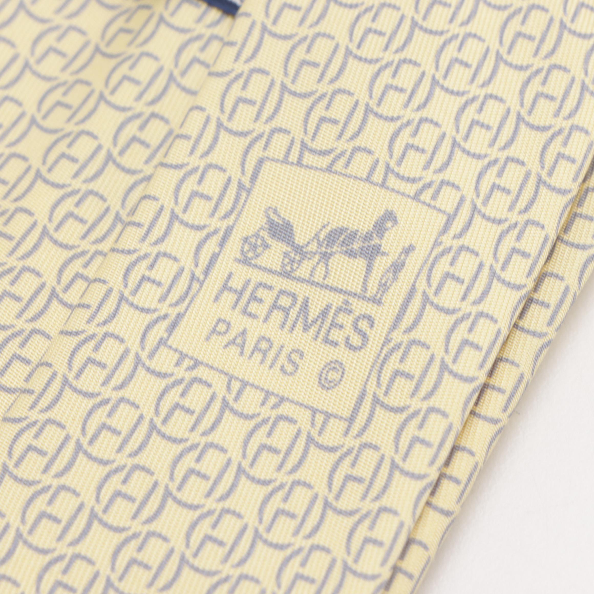 Hermès Circle H Pattern Tall Necktie in Silk Twill with Box