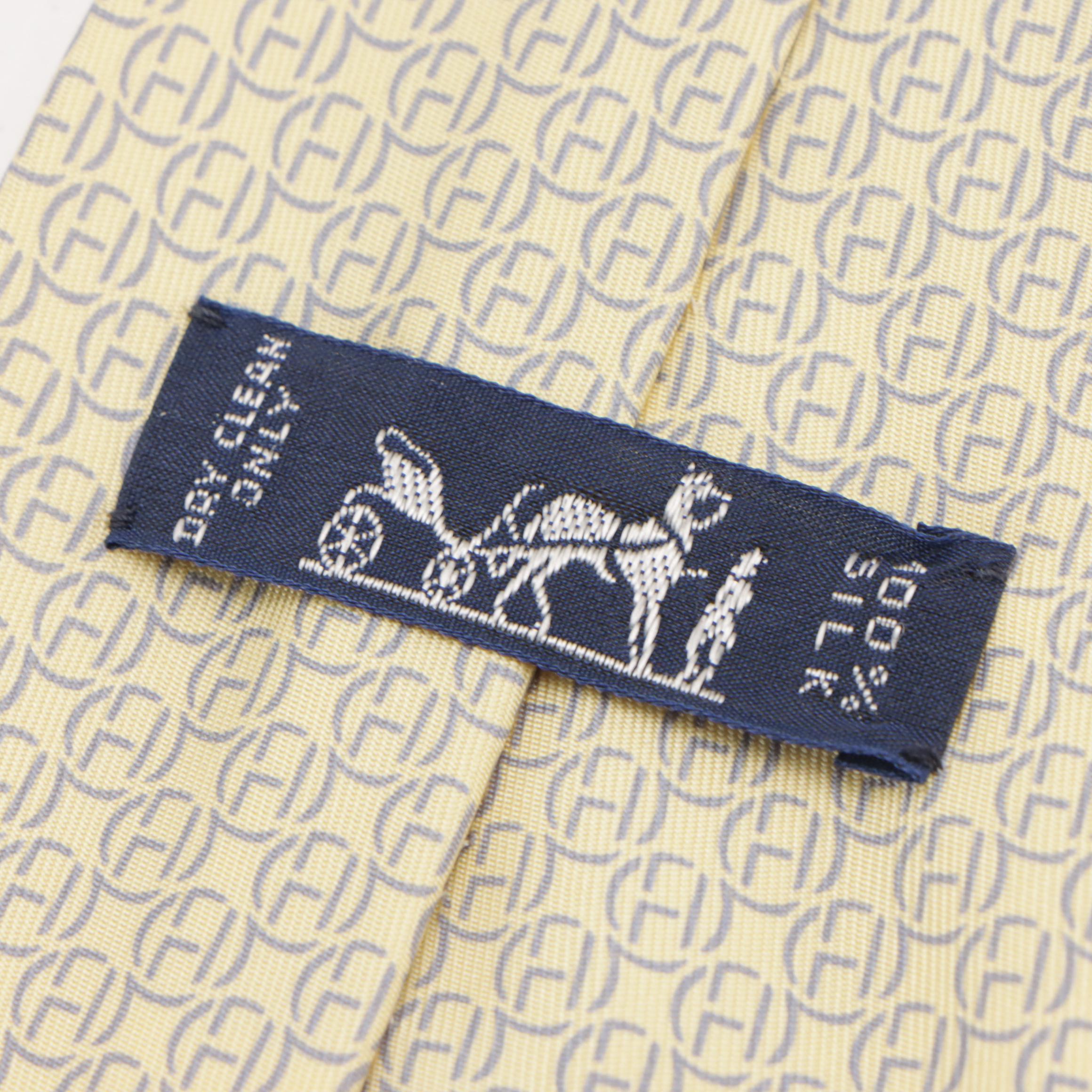 Hermès Circle H Pattern Tall Necktie in Silk Twill with Box
