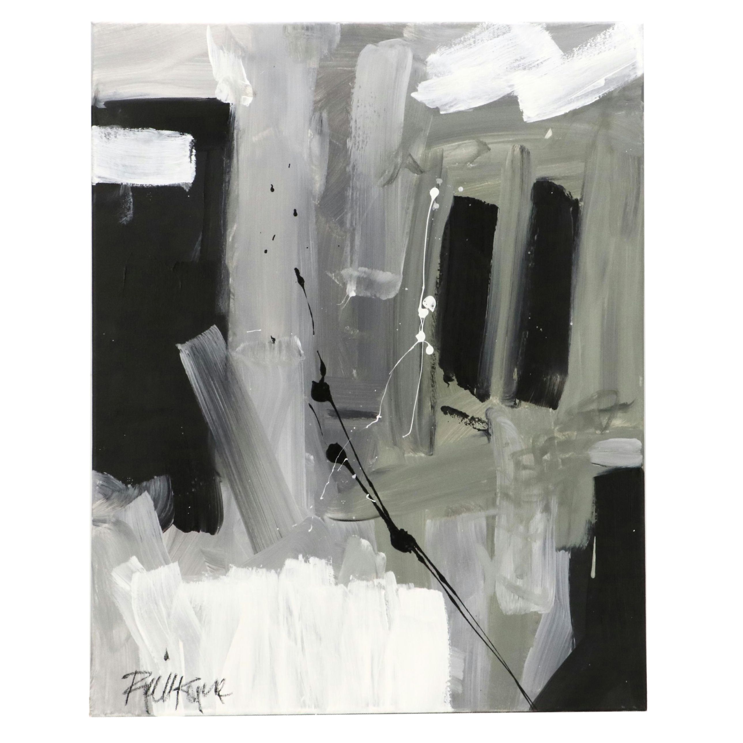 Robbie Kemper Abstract Acrylic Painting "Grayscale," 21st Century