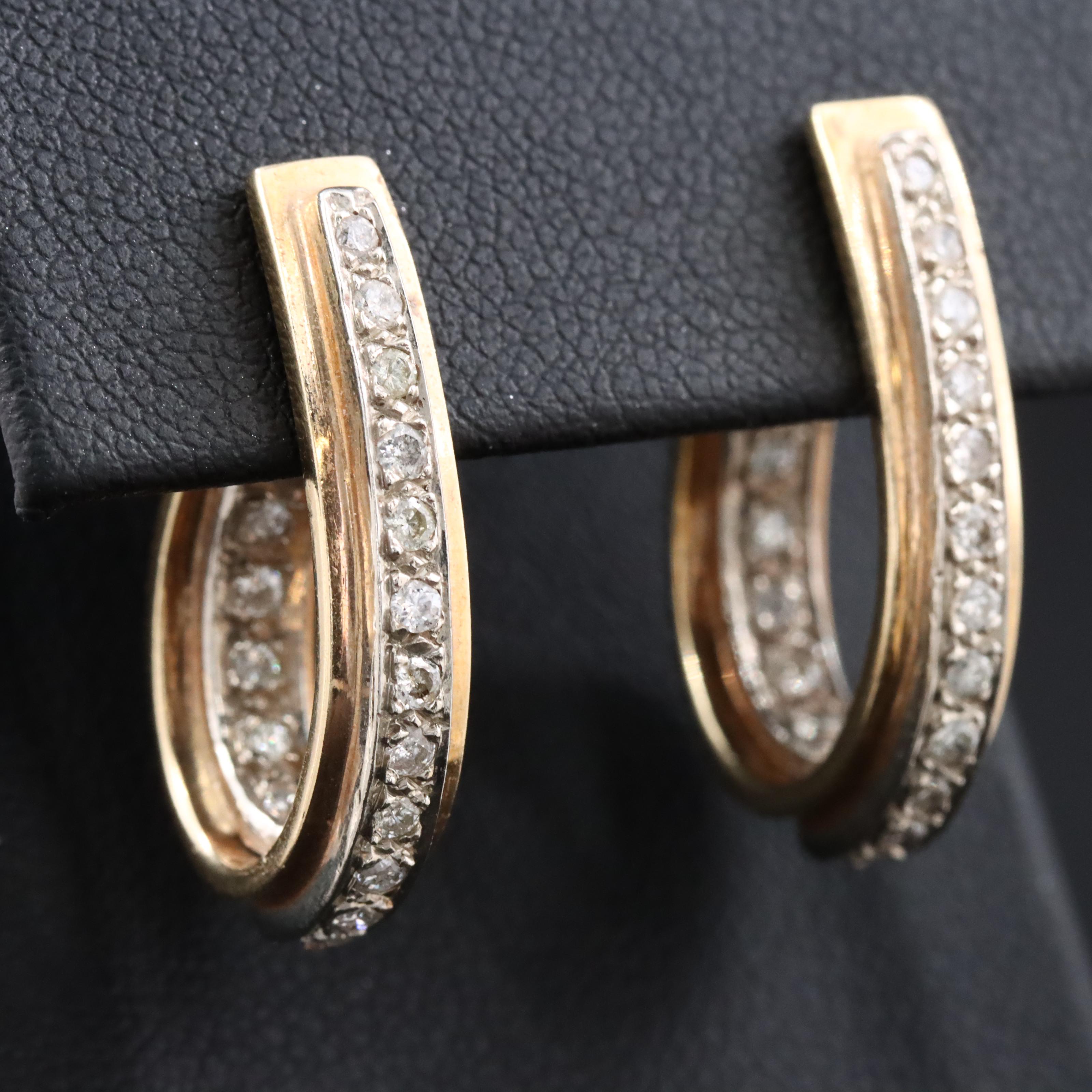 14K 0.63 CTW Diamond Inside-Outside J Hoop Earrings