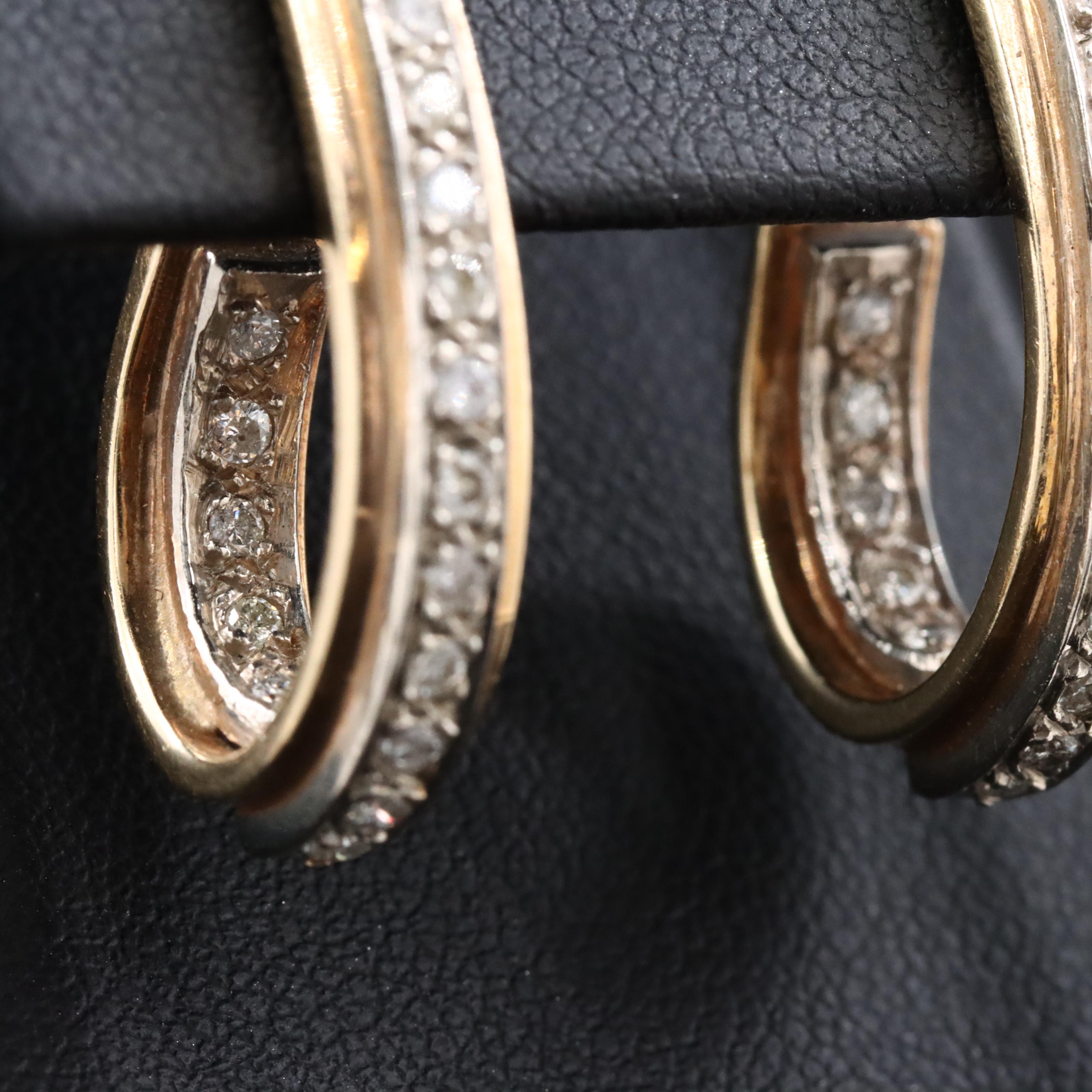 14K 0.63 CTW Diamond Inside-Outside J Hoop Earrings