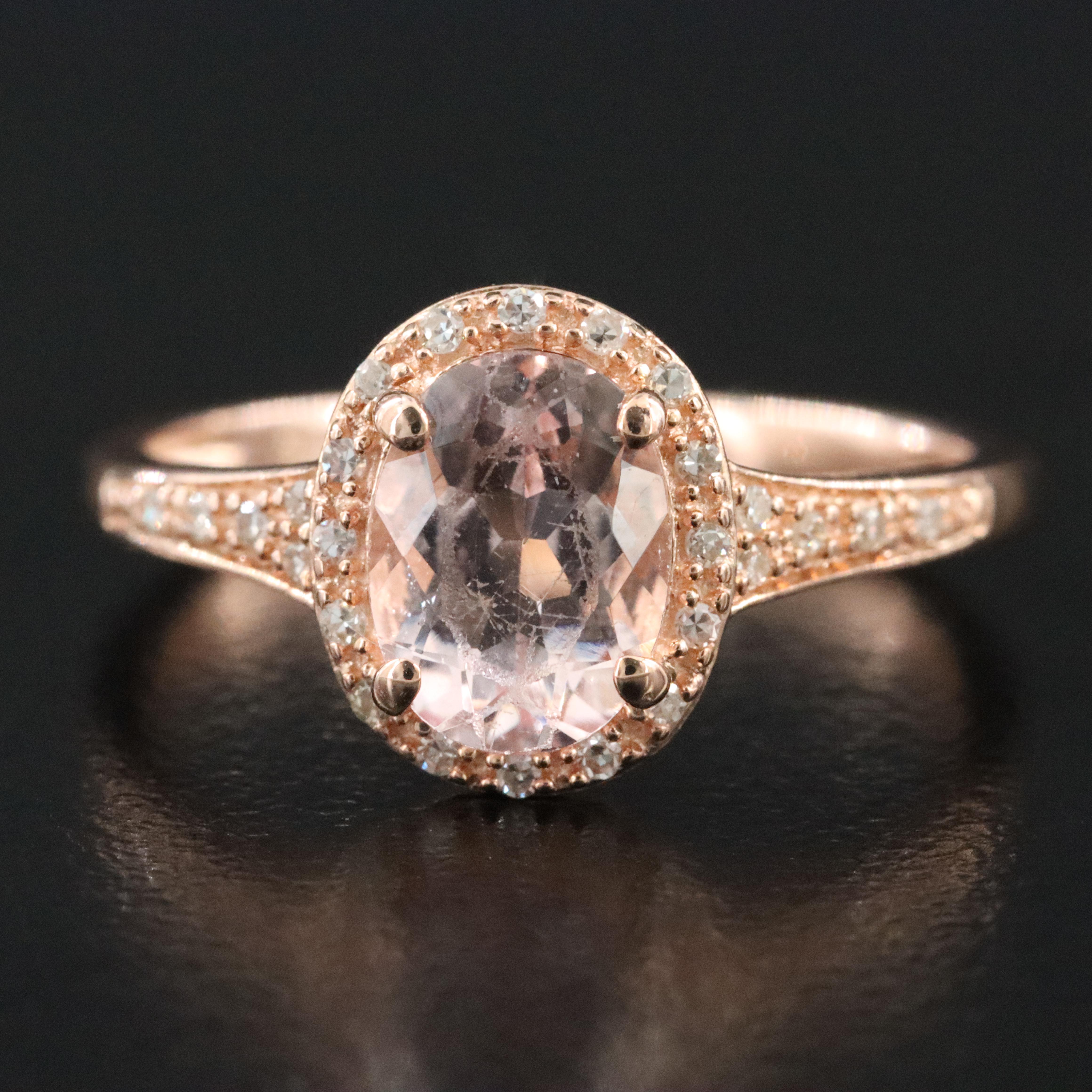 10K Rose Gold Morganite and Diamond Ring