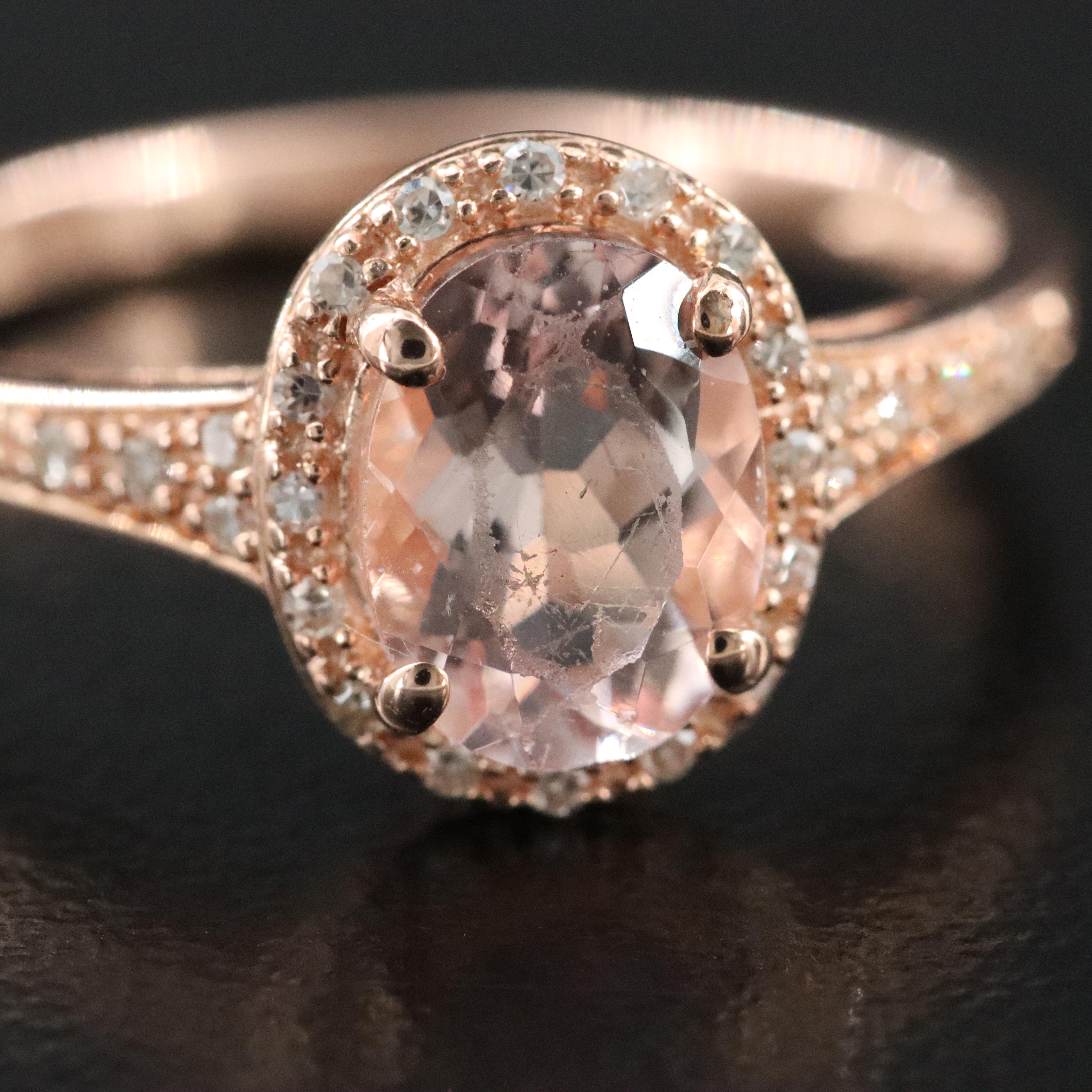10K Rose Gold Morganite and Diamond Ring