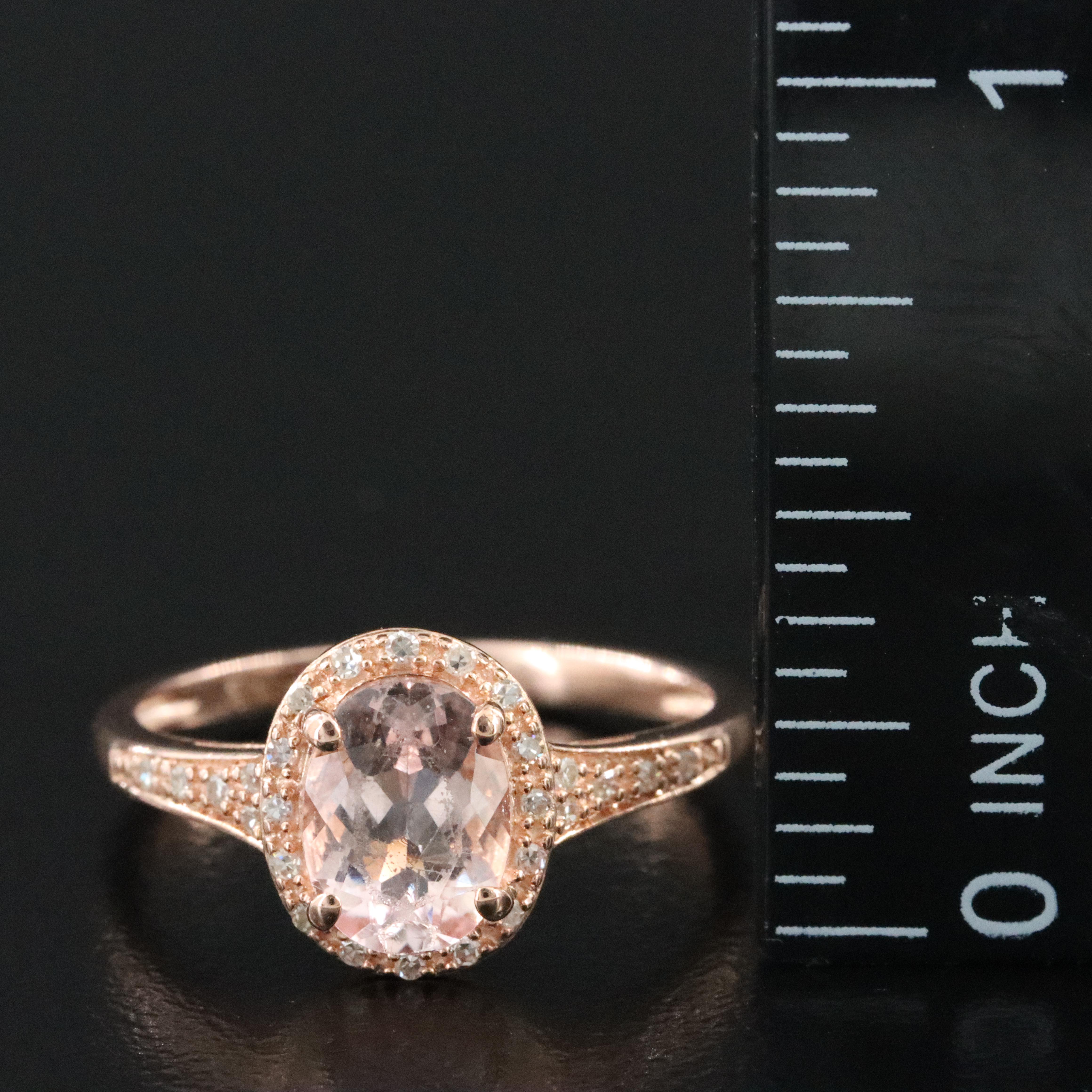 10K Rose Gold Morganite and Diamond Ring