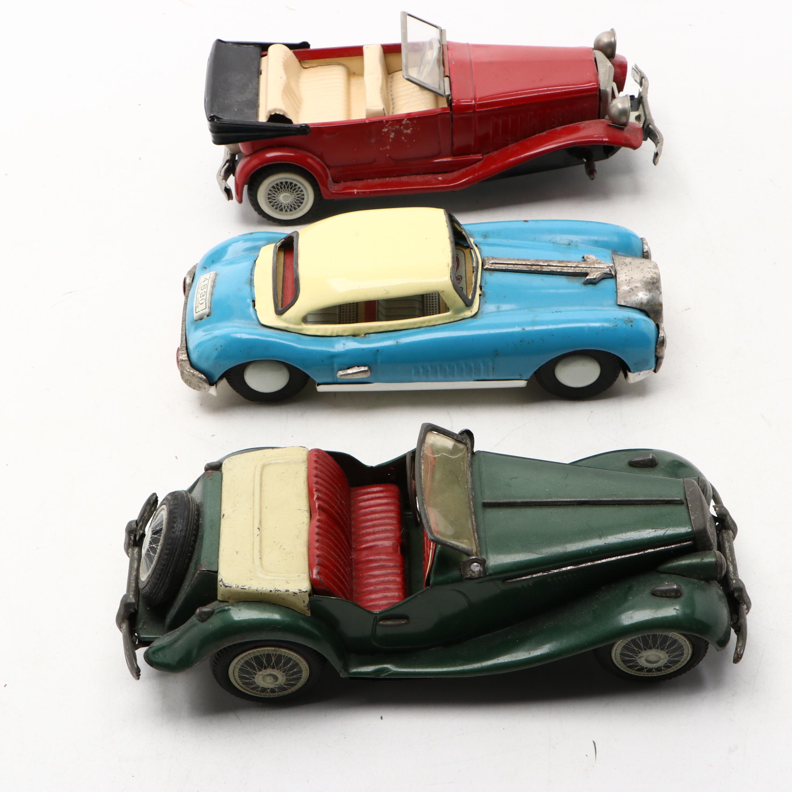 SSS Old Timer Convertible with More Tin Toy Cars, Mid to Late 20th Century