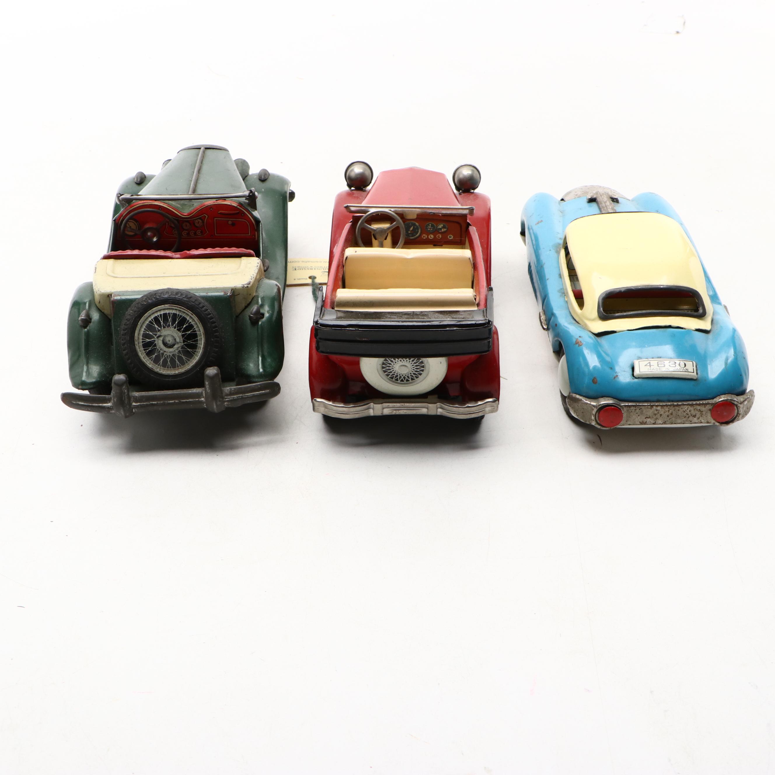 SSS Old Timer Convertible with More Tin Toy Cars, Mid to Late 20th Century