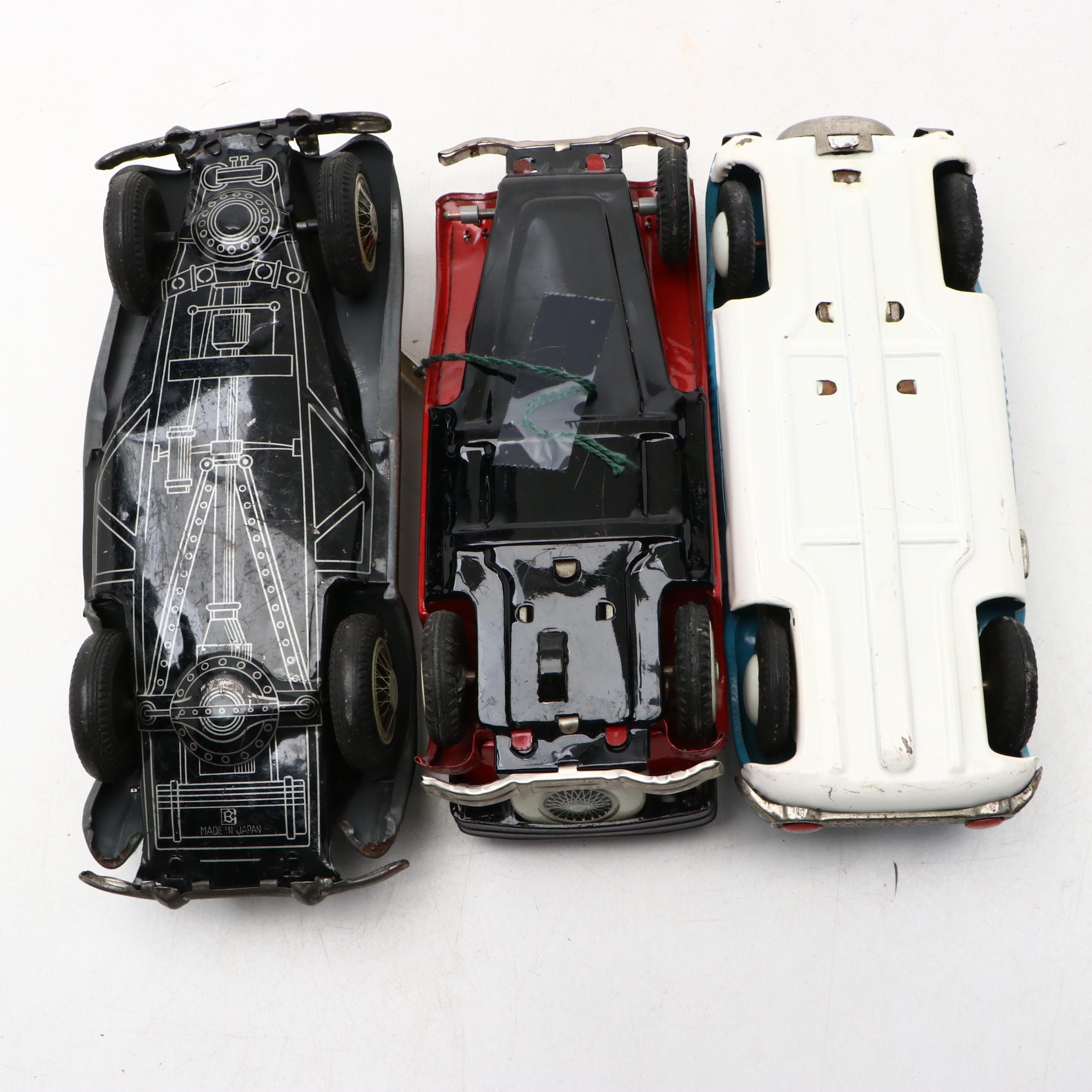 SSS Old Timer Convertible with More Tin Toy Cars, Mid to Late 20th Century