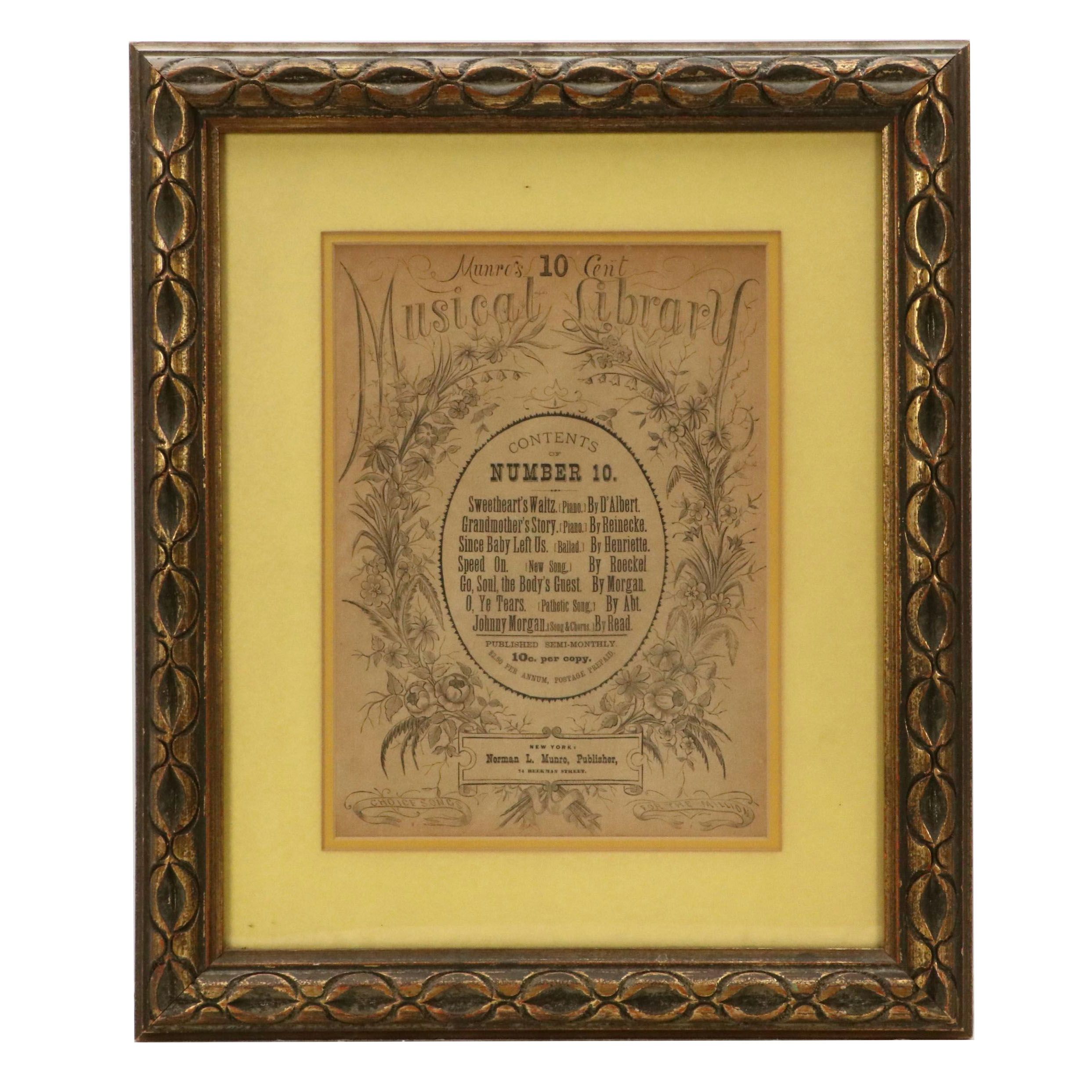 Norman L. Munro "Munro's 10 Cent Musical Library" Cover, 19th Century