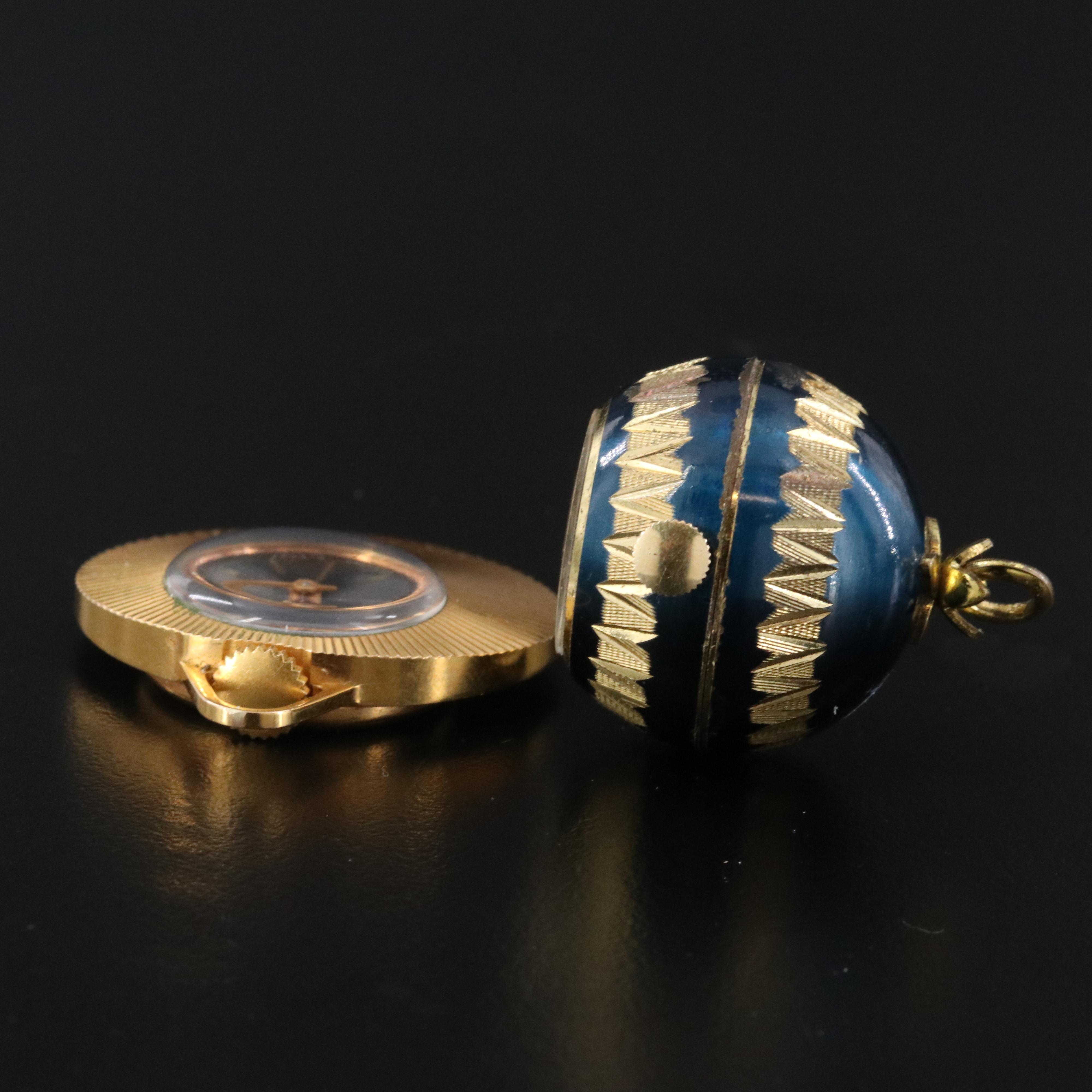 Croba Russian Gold Filled and Bucherer Enamel with Gilt Swiss Pendant Watches
