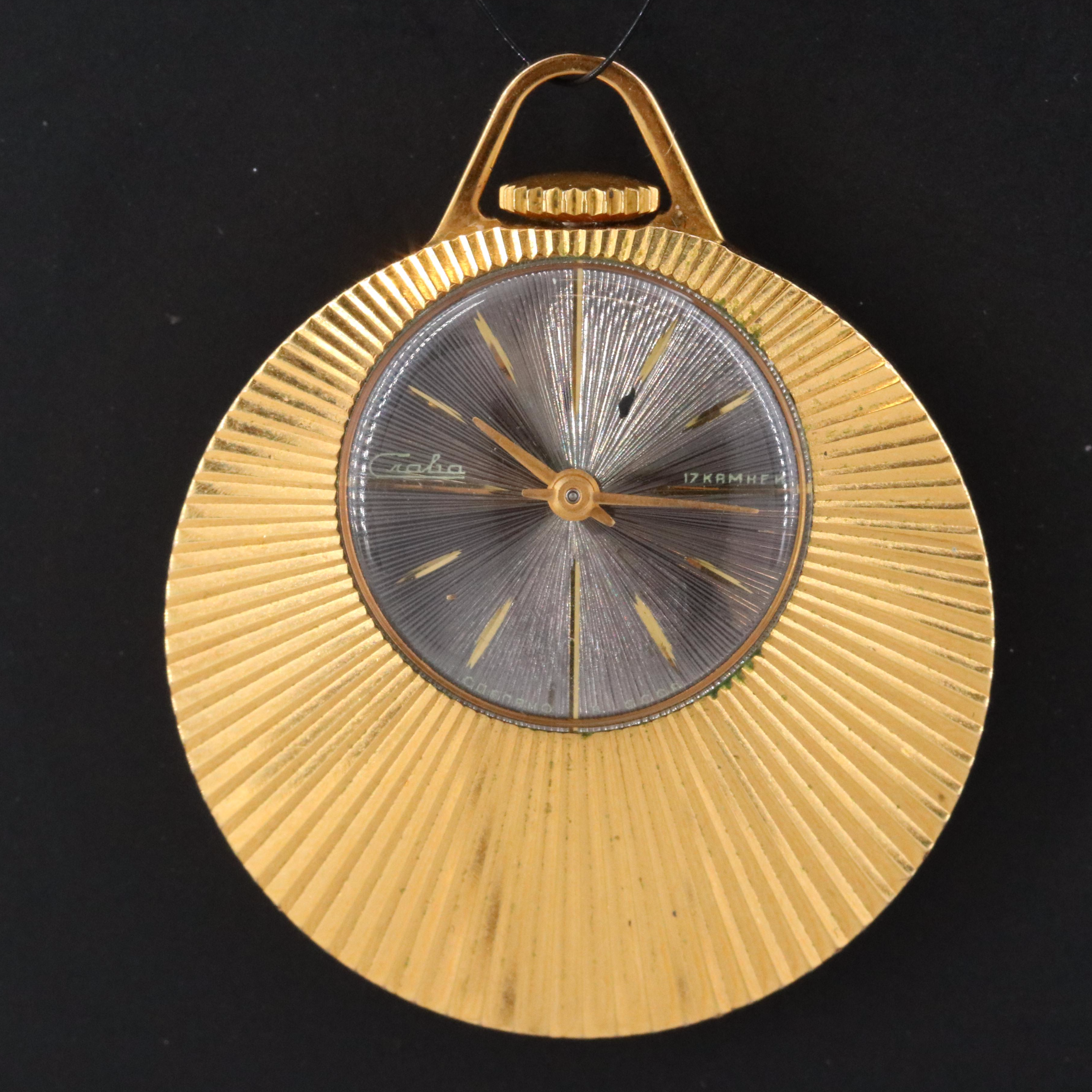 Croba Russian Gold Filled and Bucherer Enamel with Gilt Swiss Pendant Watches