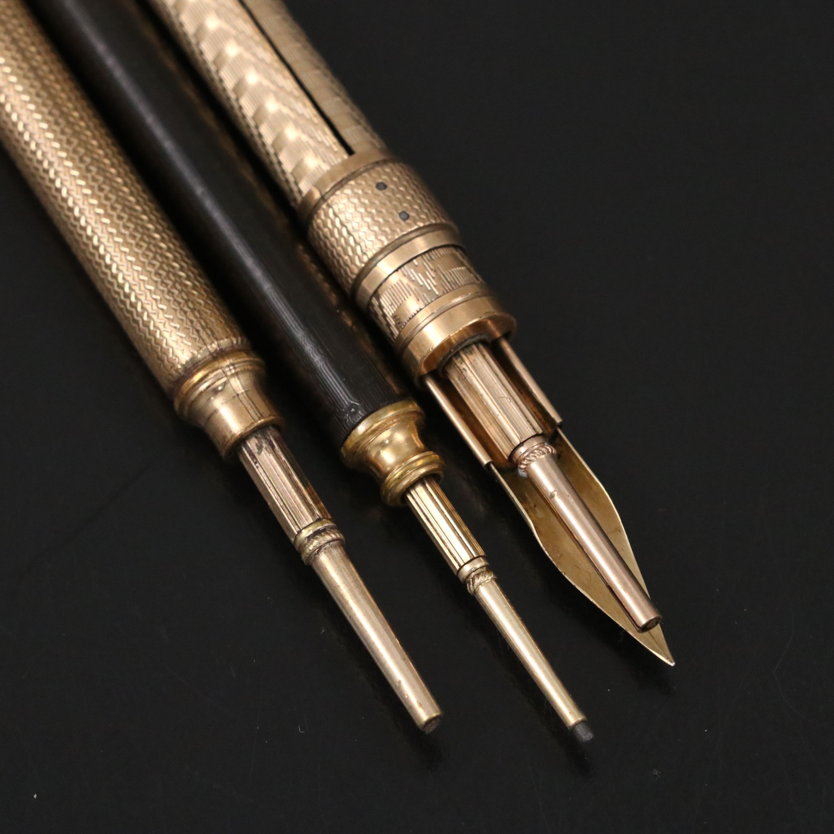 Engraved Gold Plate Mechanical Pencils and Ink Dip Pen