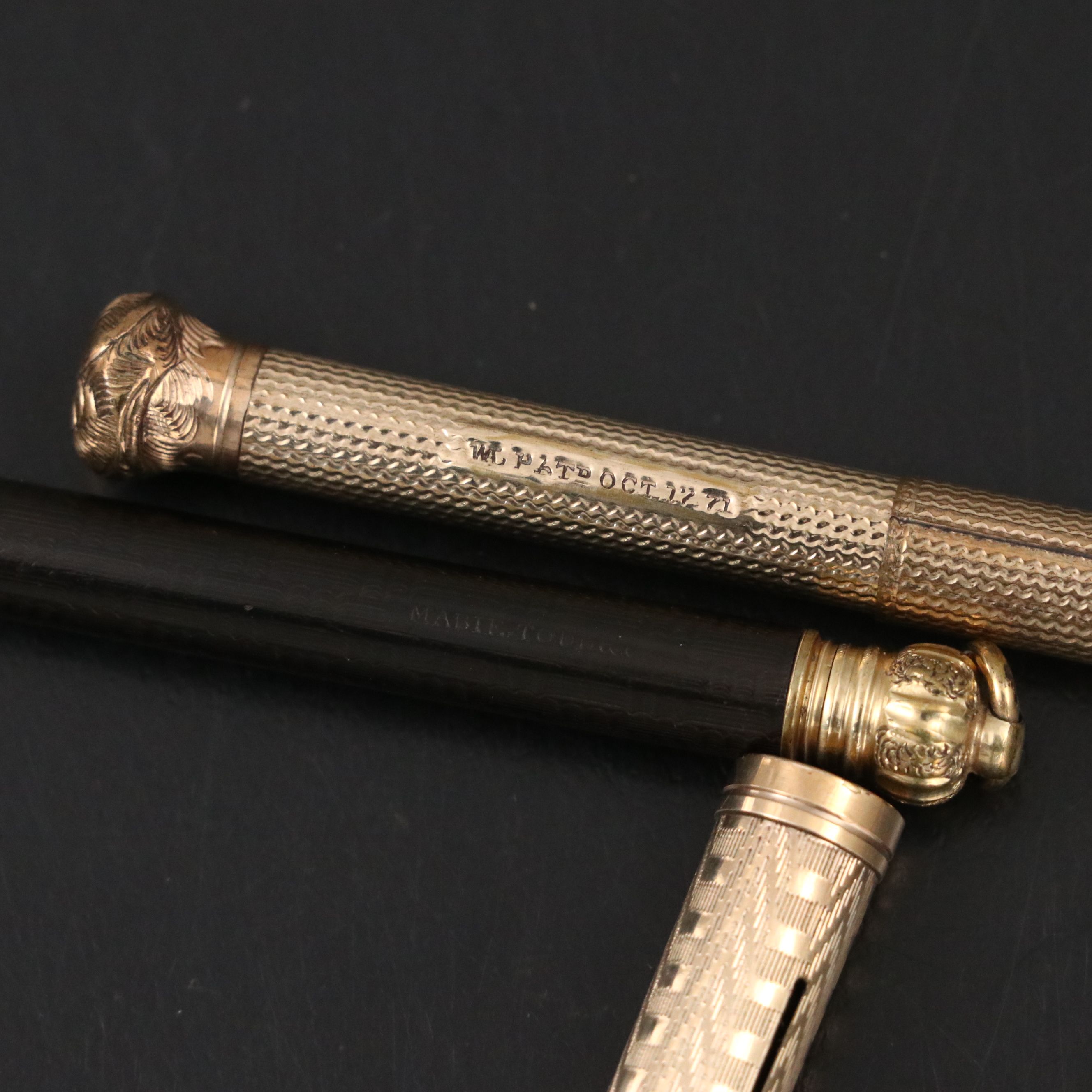 Engraved Gold Plate Mechanical Pencils and Ink Dip Pen