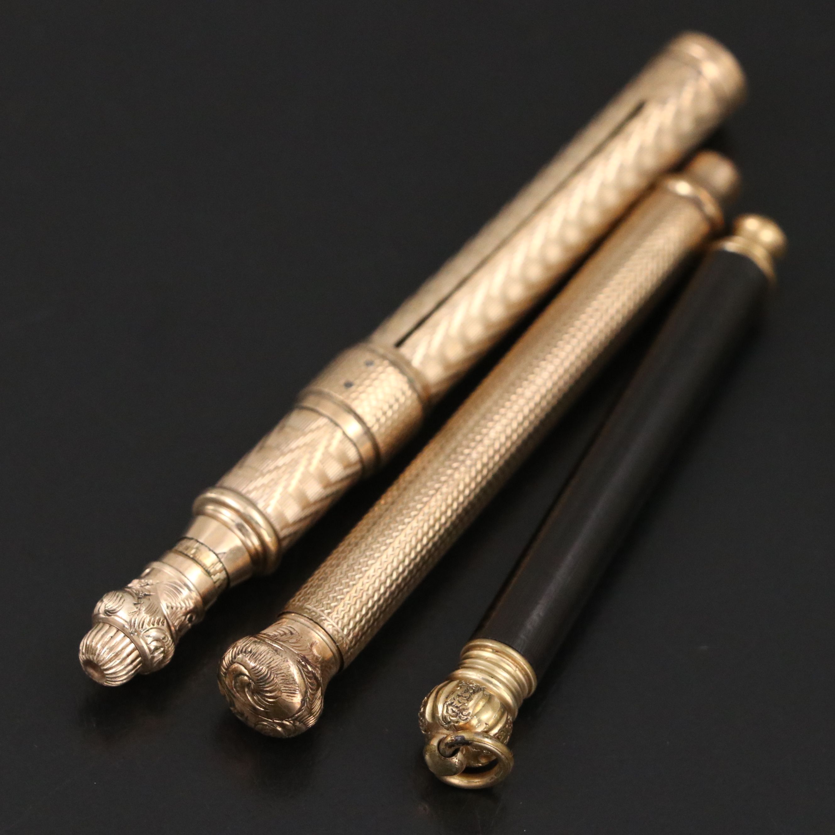 Engraved Gold Plate Mechanical Pencils and Ink Dip Pen