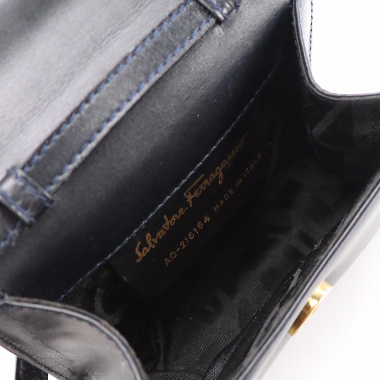 Salvatore Ferragamo Vara Bow Mini Crossbody in Blue Calfskin Leather, With Box