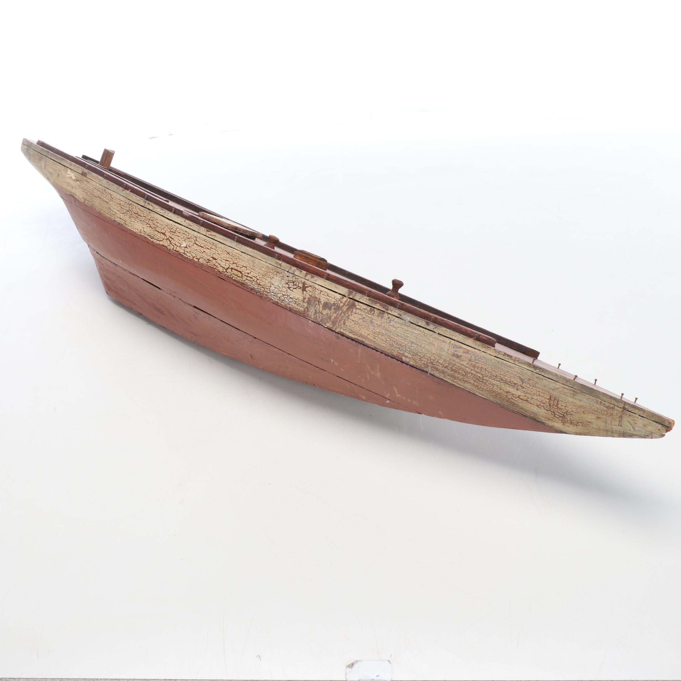 Large American or English Folk Art Wooden Pond Yacht Hull, Circa 1890–1920