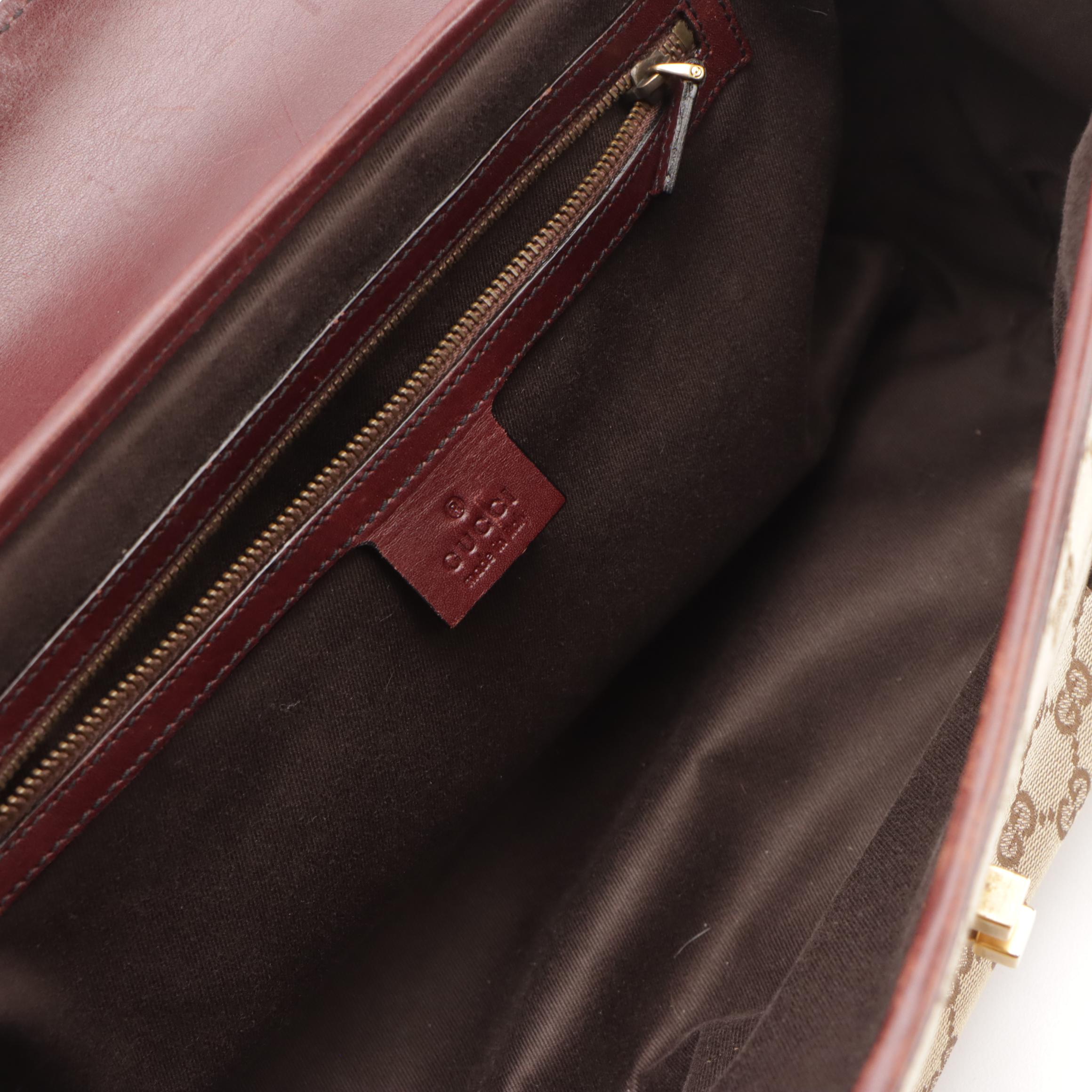 Gucci Bamboo Bullet Shoulder Bag in GG Canvas and Burgundy Studded Leather