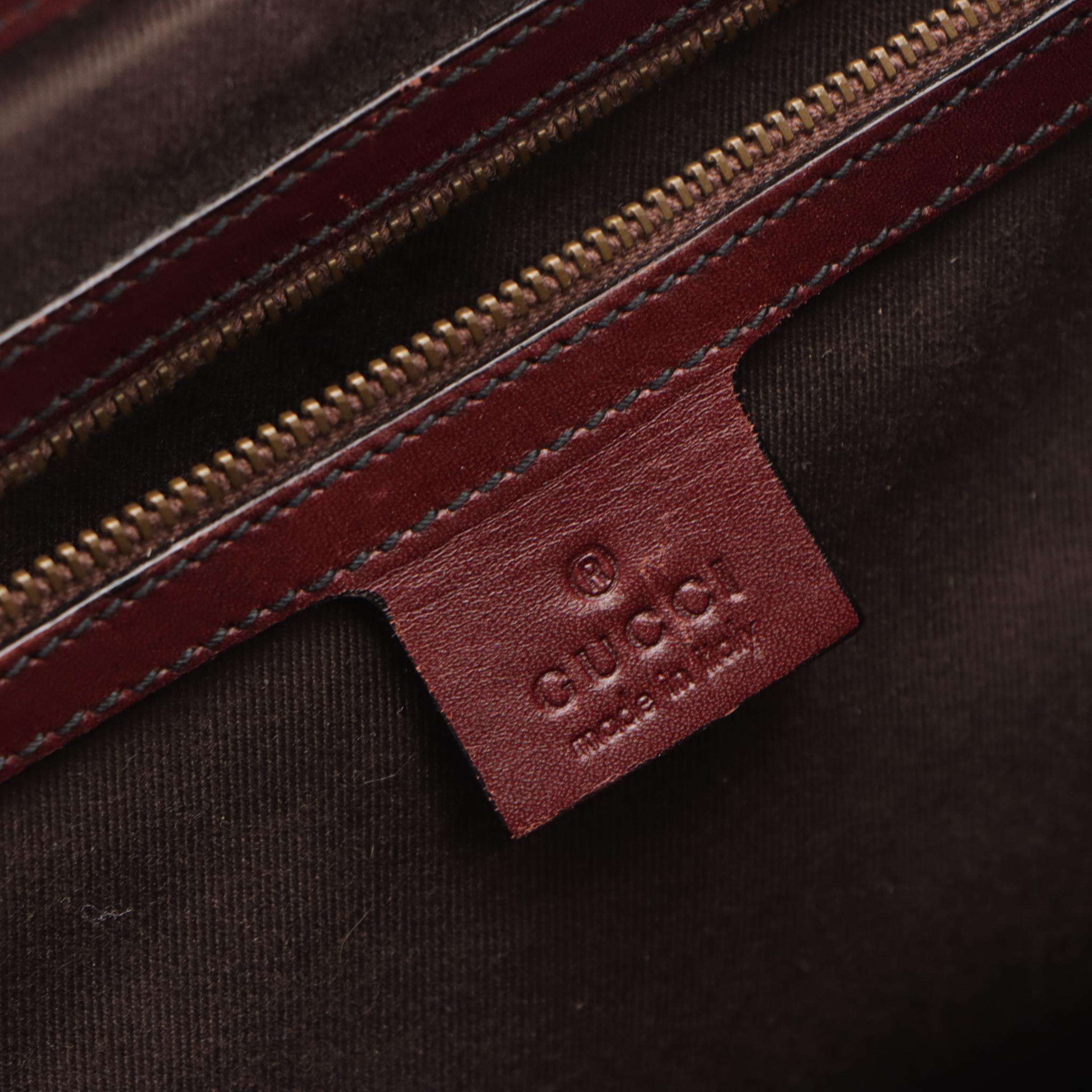 Gucci Bamboo Bullet Shoulder Bag in GG Canvas and Burgundy Studded Leather