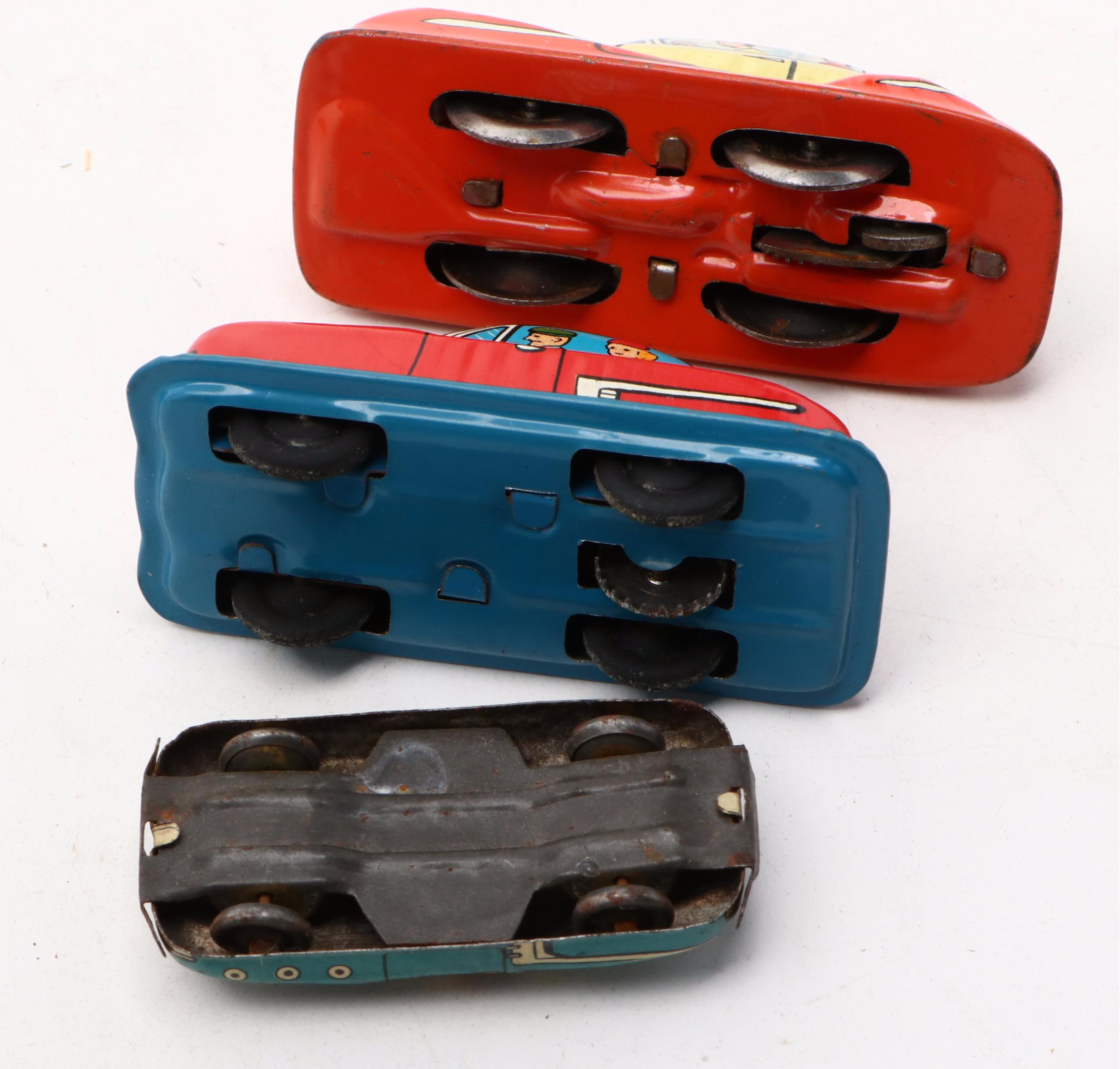 Vintage Toy Greyhound Bus with More Japanese and German Toy Cars and Trucks