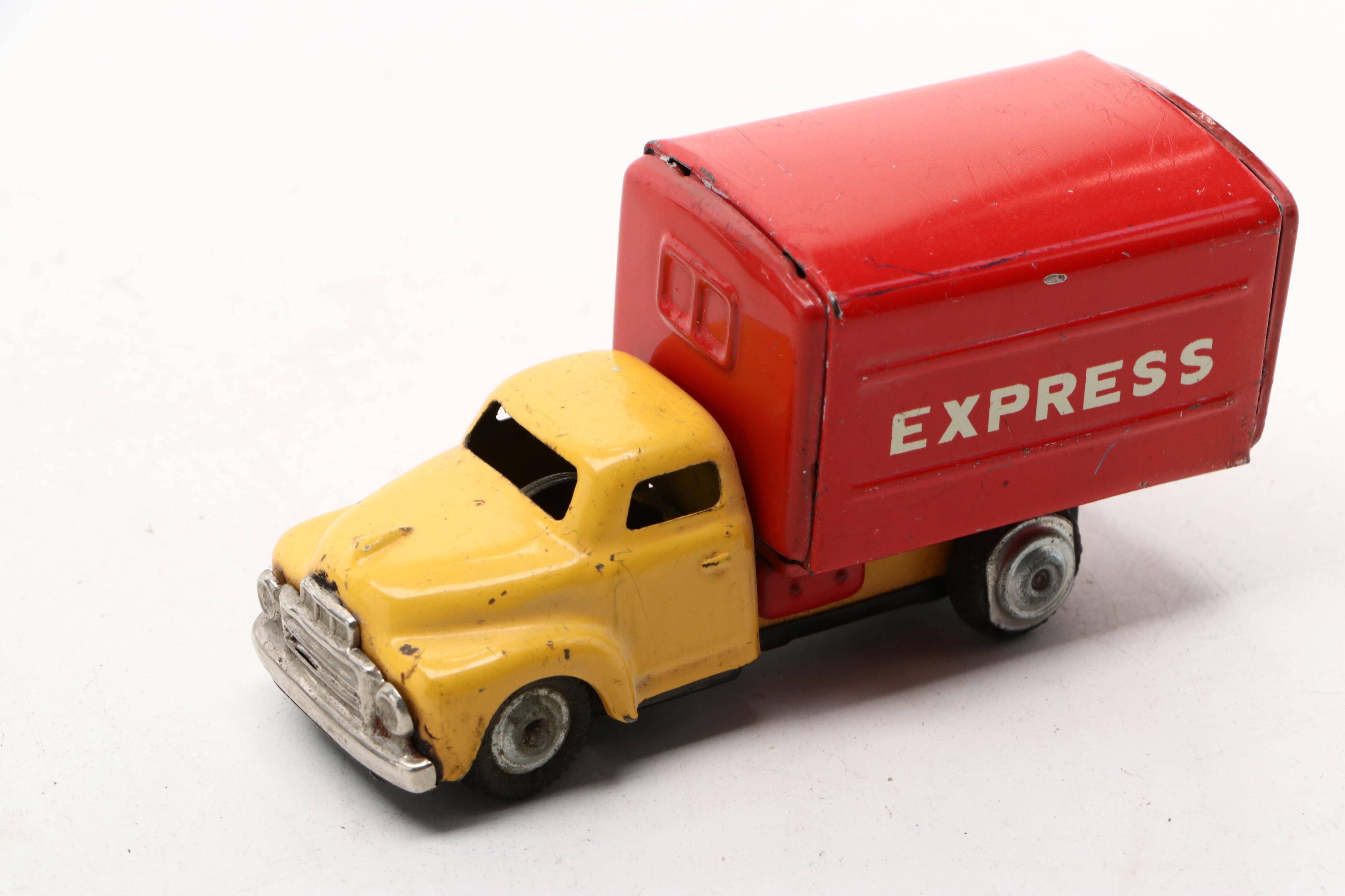 Vintage Toy Greyhound Bus with More Japanese and German Toy Cars and Trucks