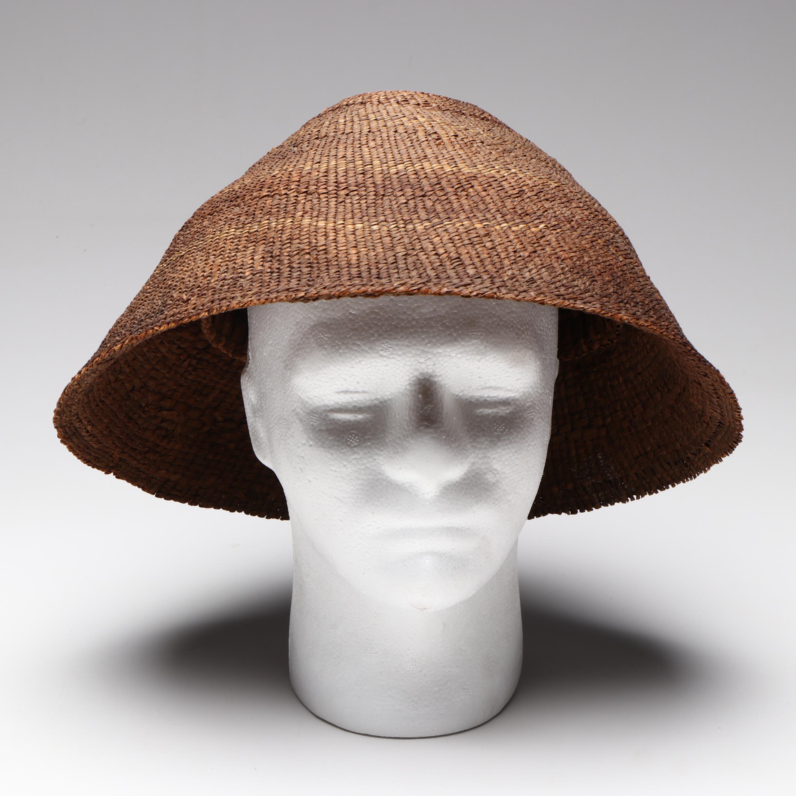 Indigenous Pacific Northwest Twined Basketry Rain Hat