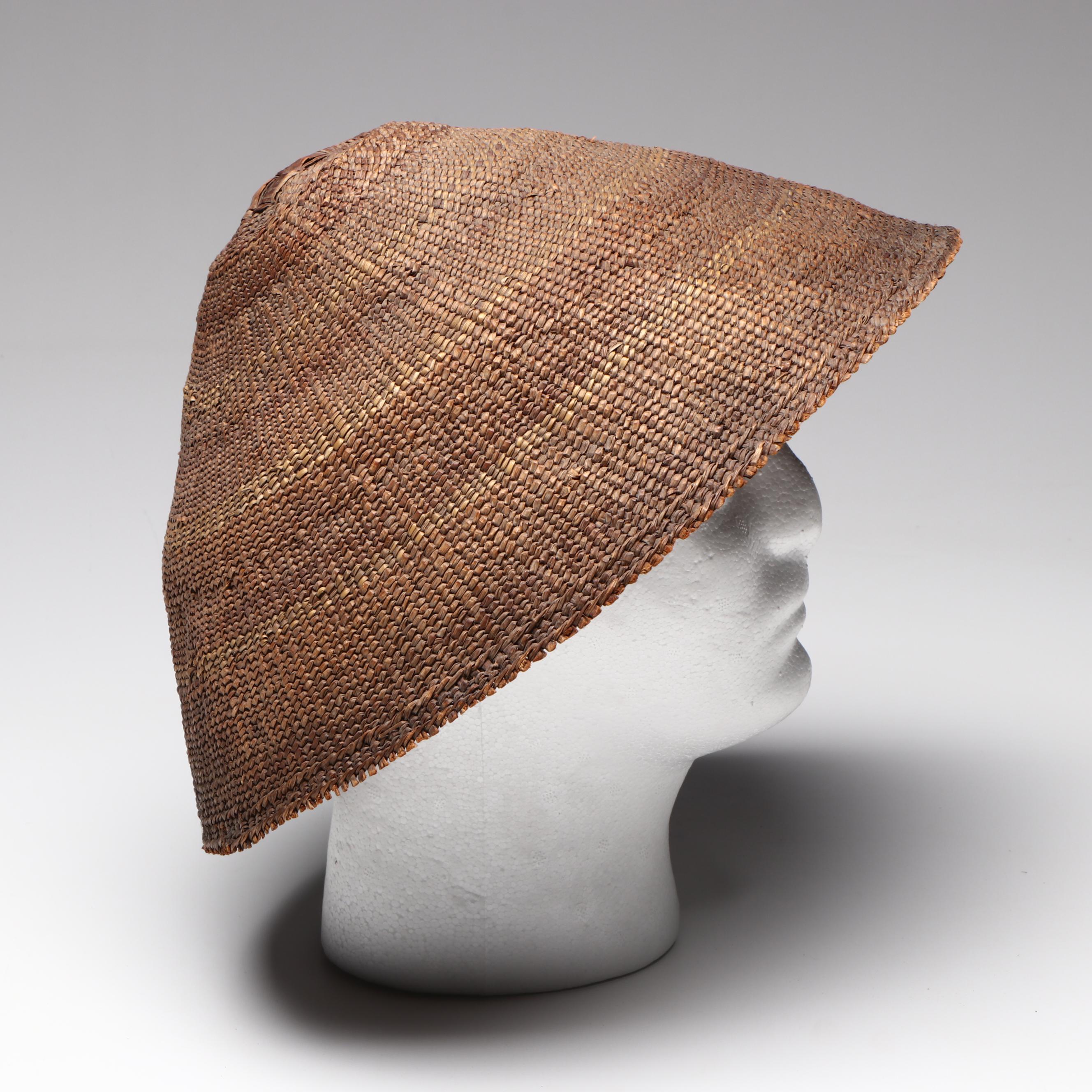 Indigenous Pacific Northwest Twined Basketry Rain Hat