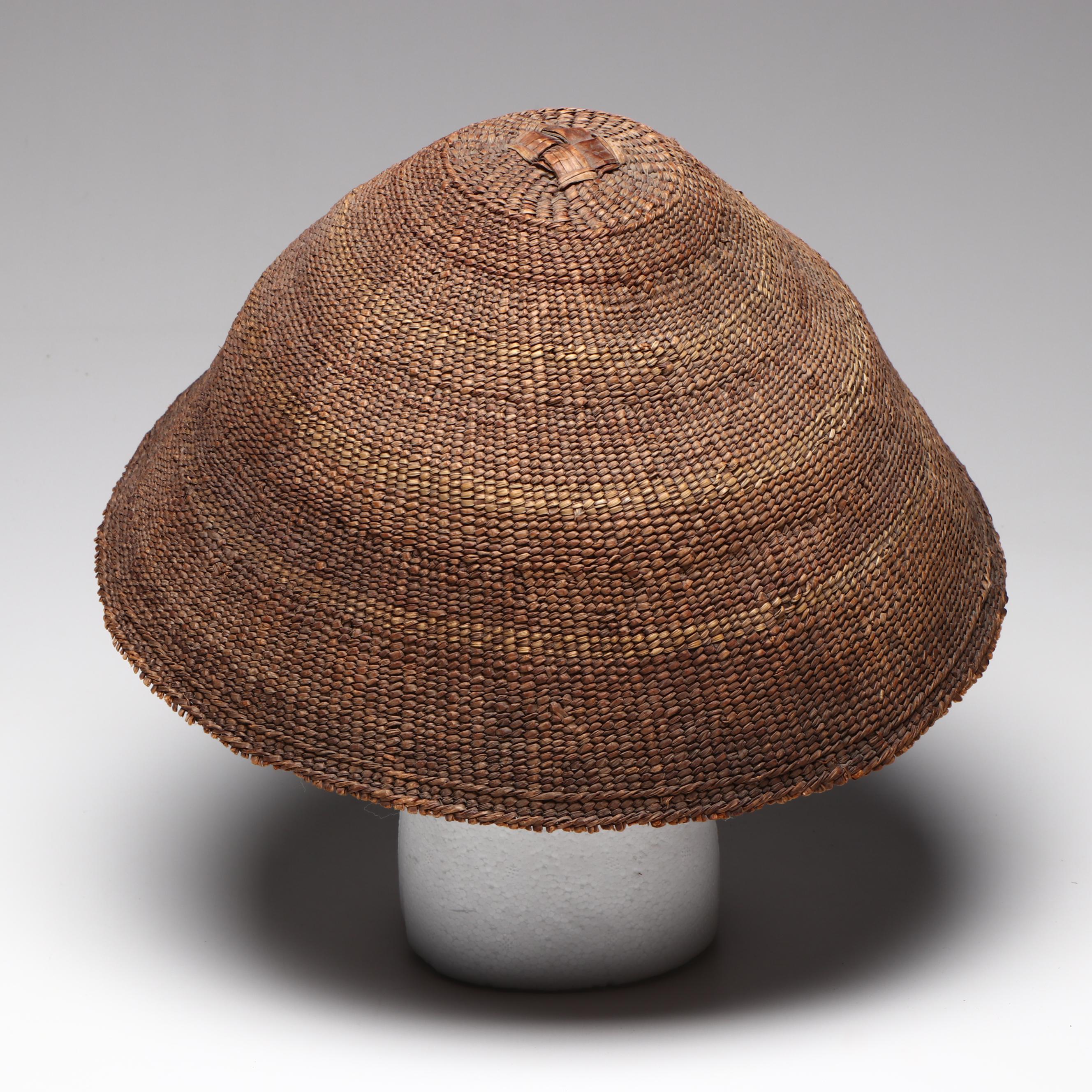 Indigenous Pacific Northwest Twined Basketry Rain Hat