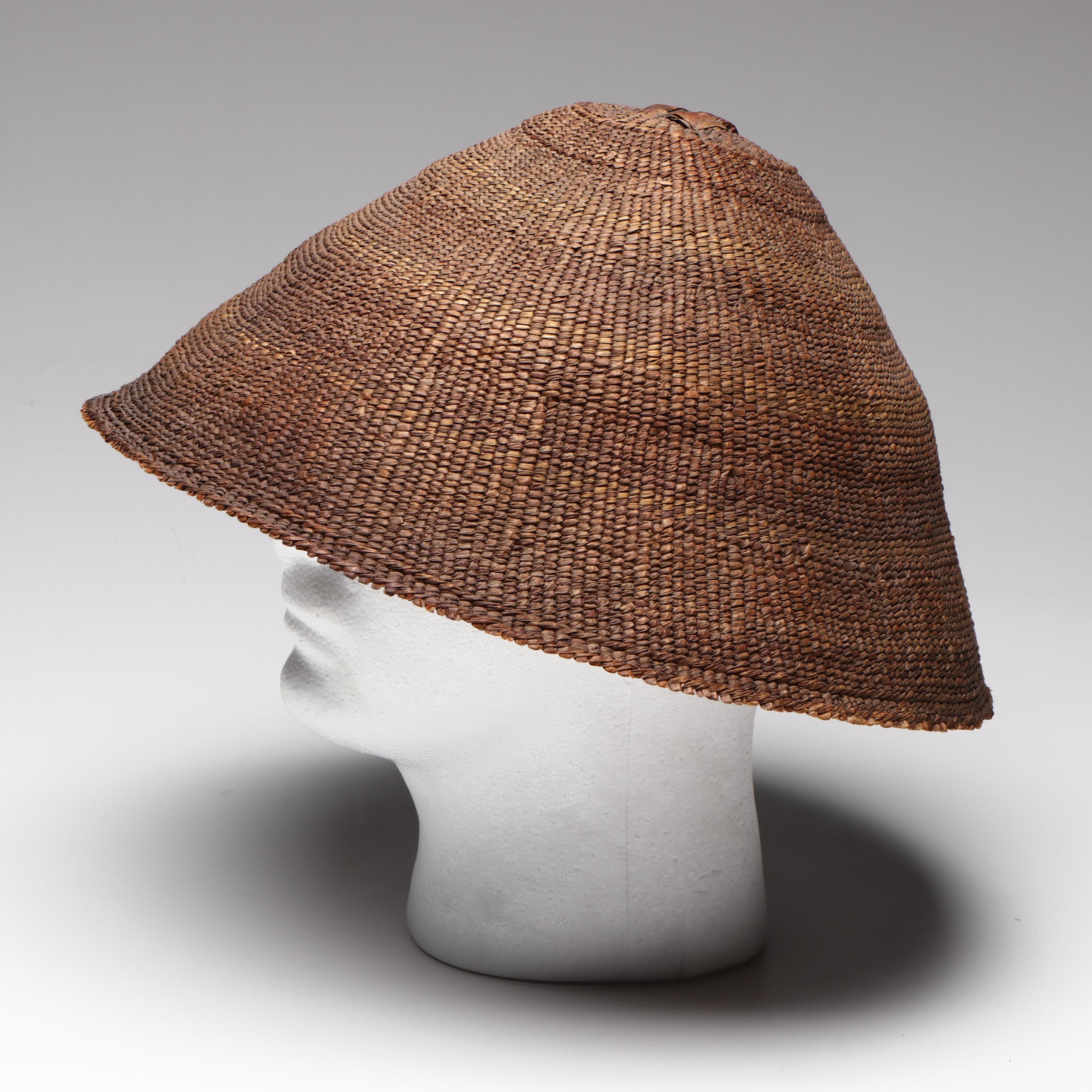 Indigenous Pacific Northwest Twined Basketry Rain Hat